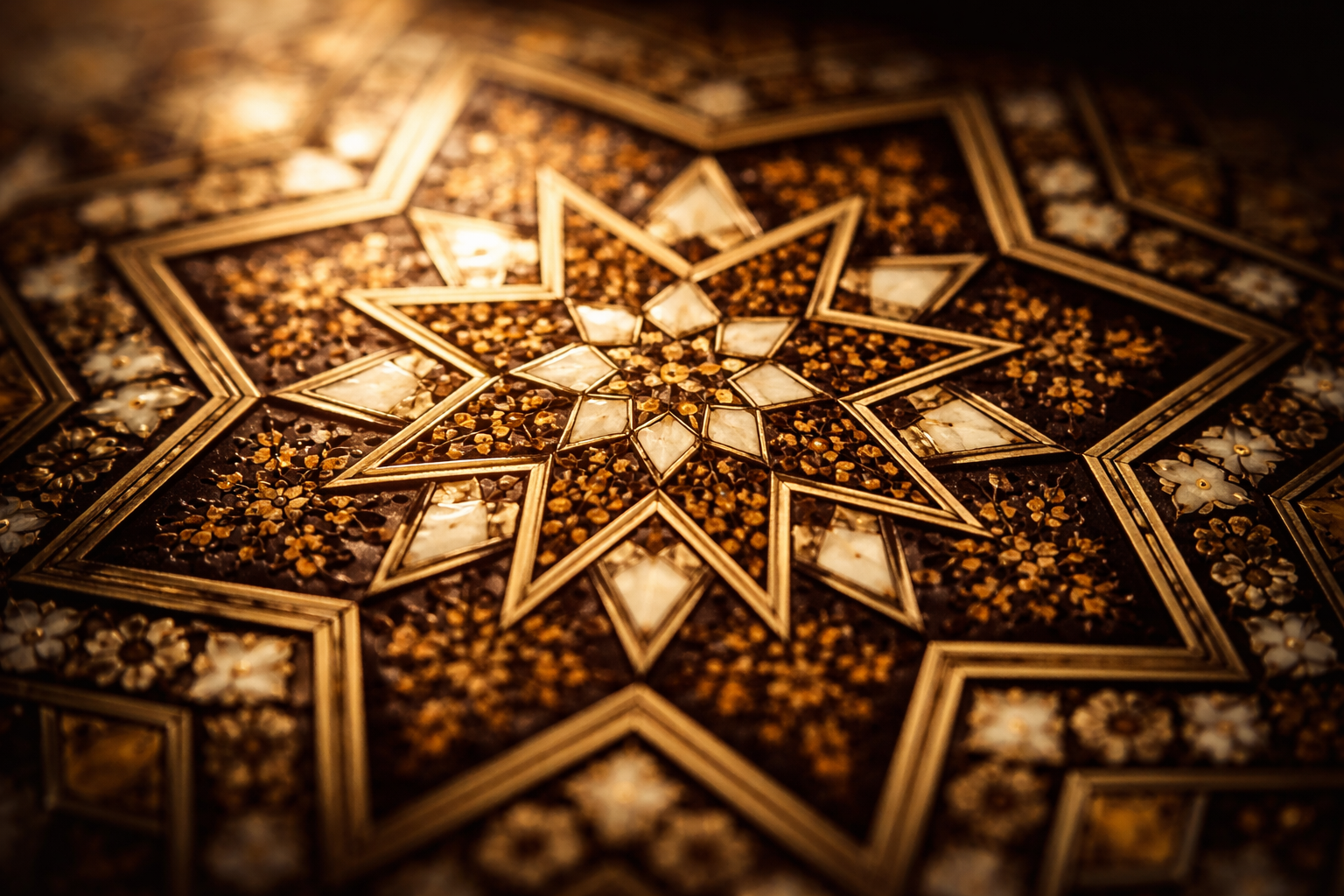 Khatam art geometric inlay pattern on a wooden box