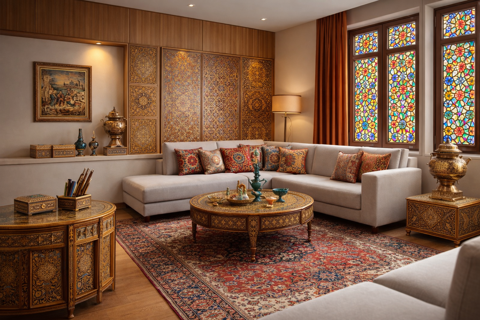 Luxury living room styled with handmade Persian rug