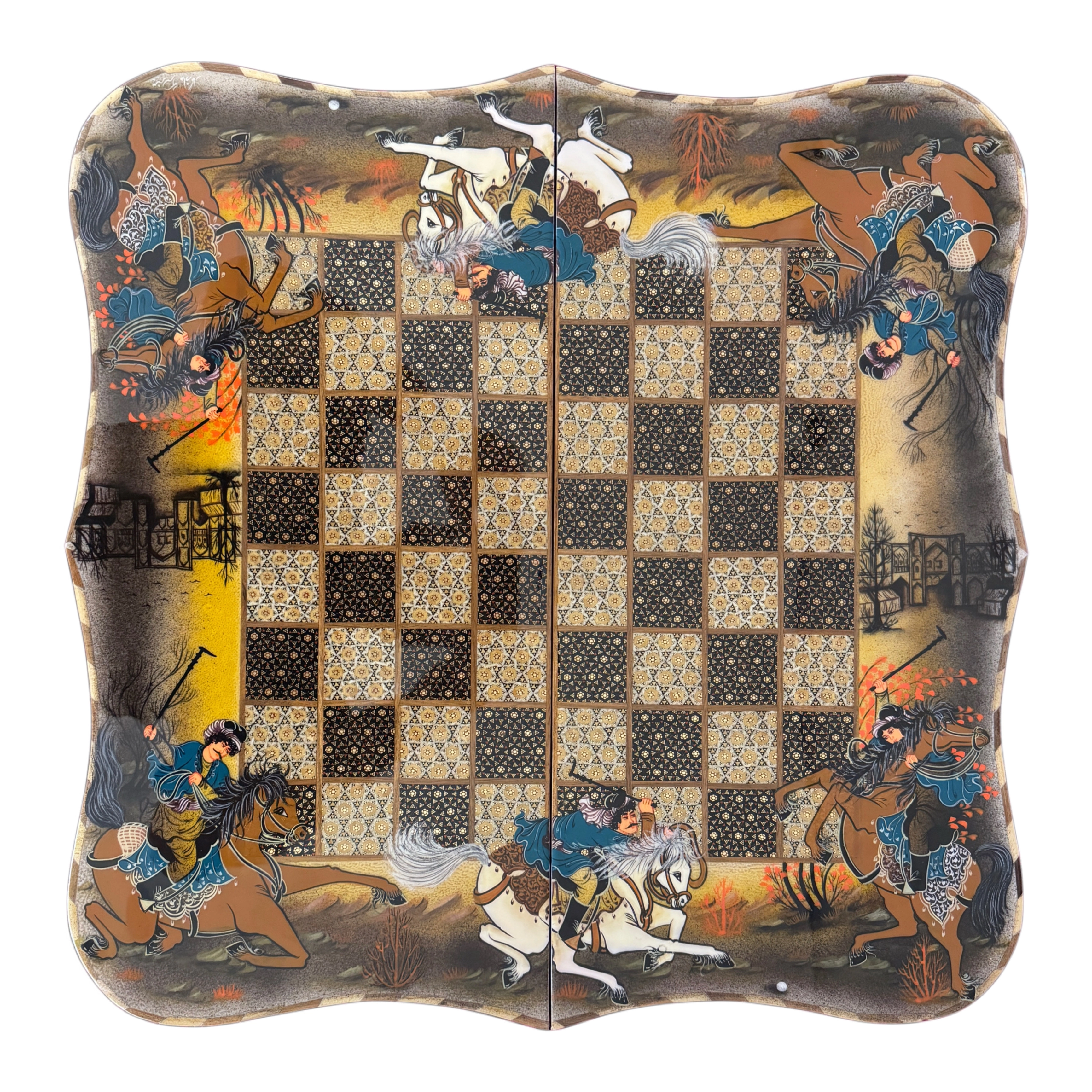 Handcrafted Khatam and Miniature Backgammon and Chess Set - 60x60 CM (Dalbor)
