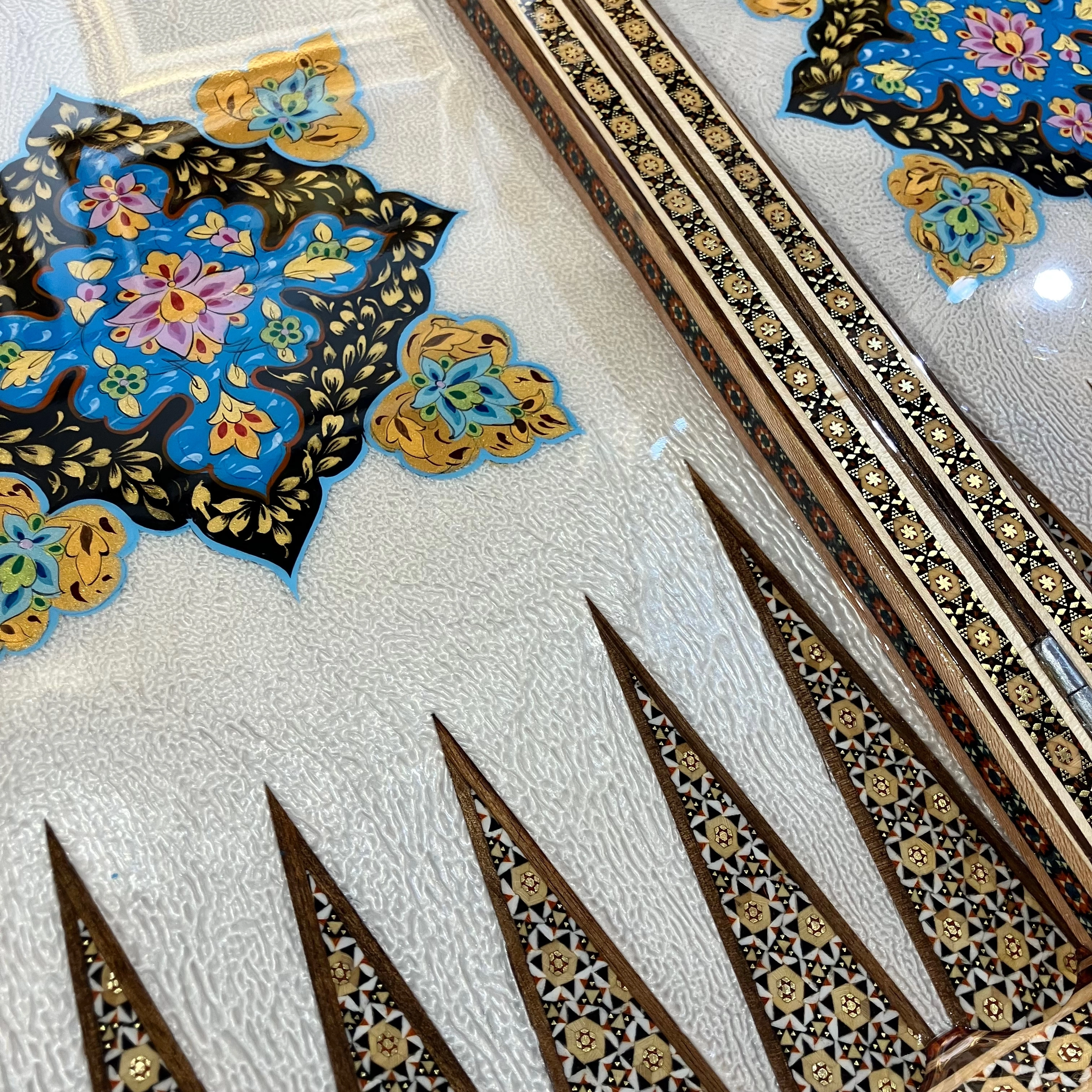 Handcrafted Khatam and Miniature Backgammon and Chess Set - 60x60 CM (Dalbor)