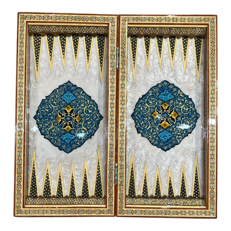 Handcrafted Khatam and Miniature Backgammon and Chess Set - 40x40 CM