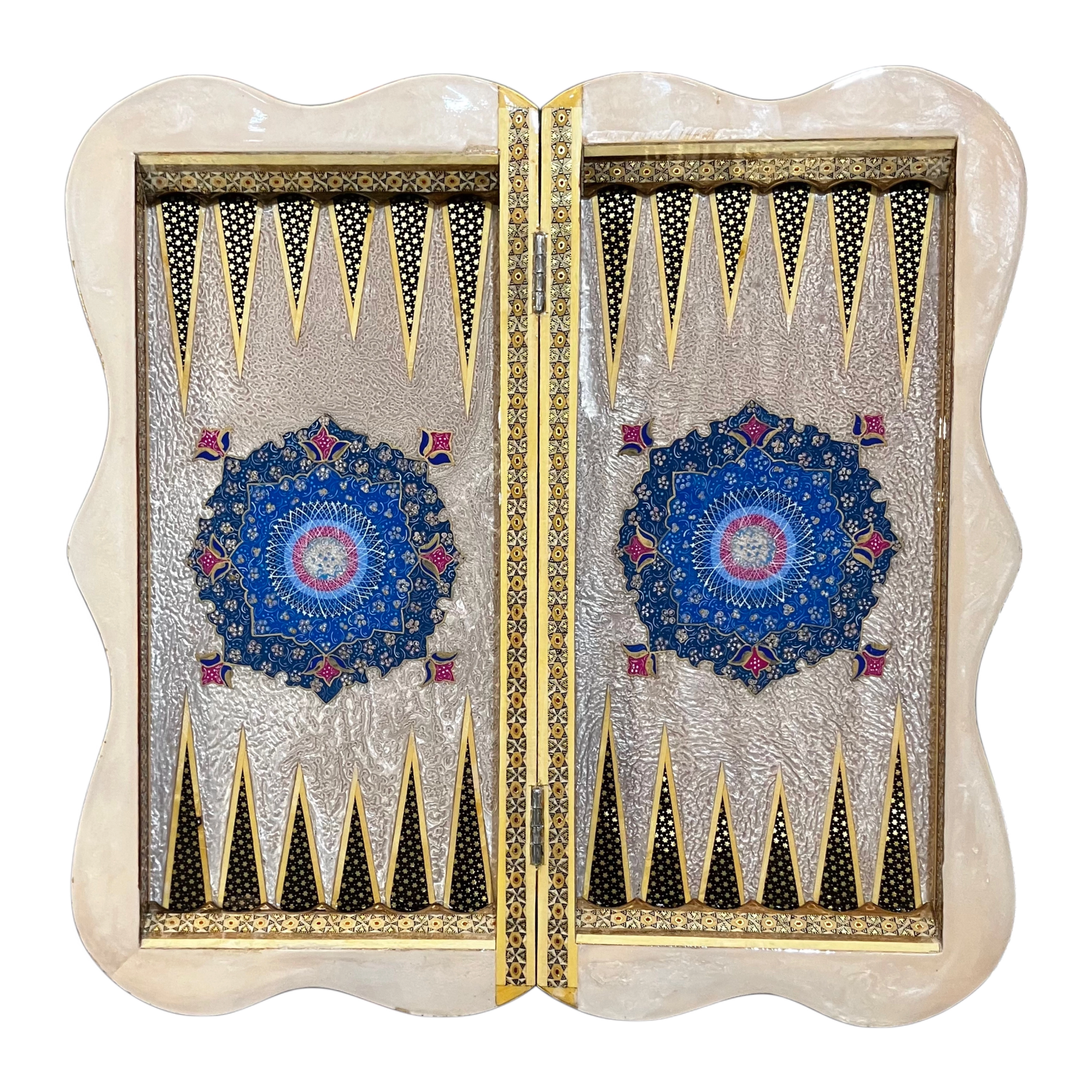 Handcrafted Khatam and Miniature Backgammon and Chess Set - 50x50 CM