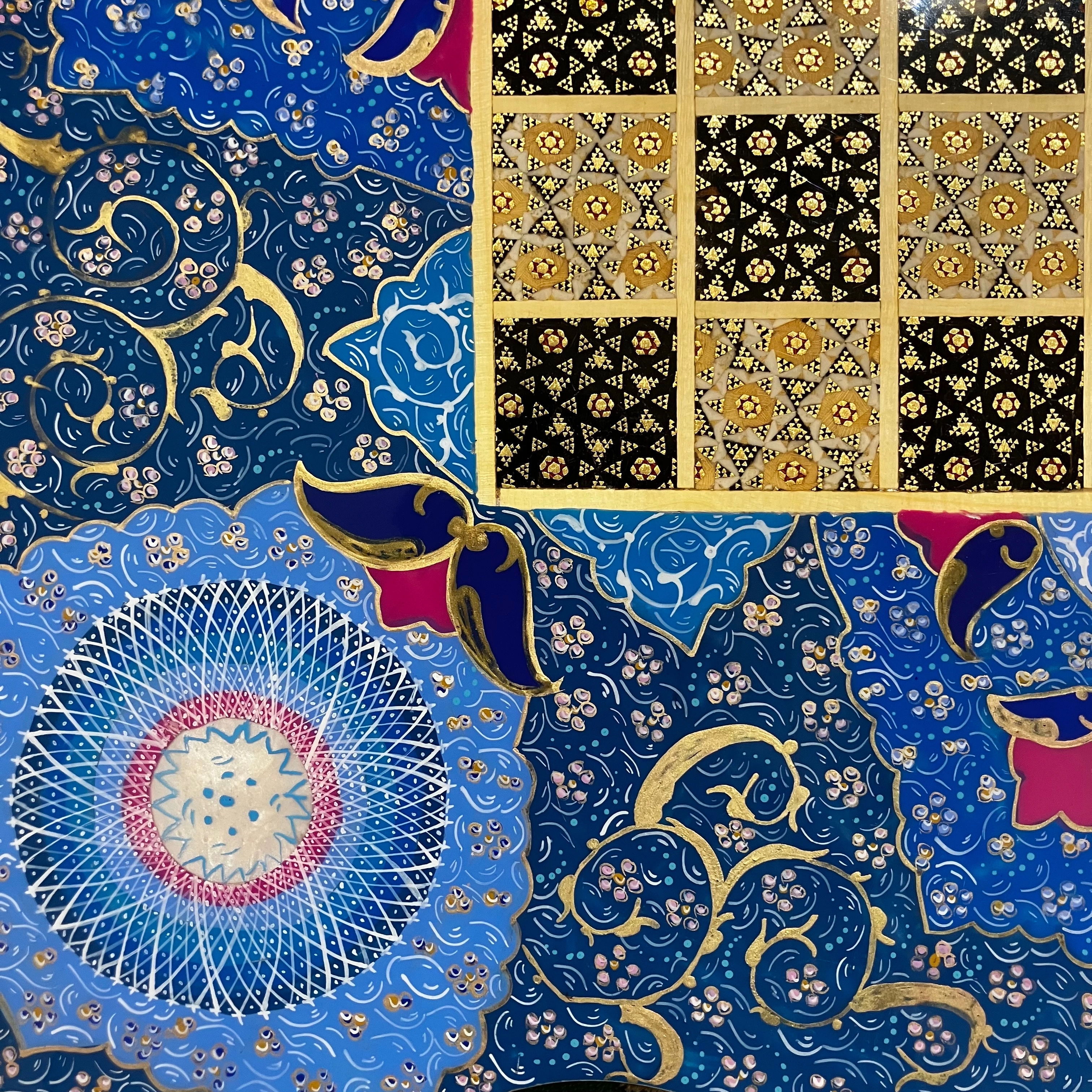 Handcrafted Khatam and Miniature Backgammon and Chess Set - 50x50 CM