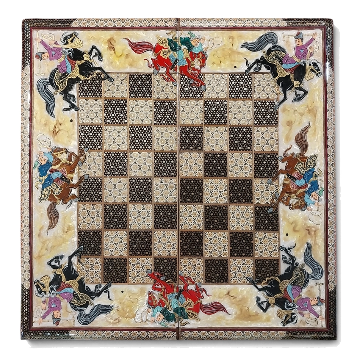 İran’ın El İşlemesi Hatem ve Minyatür Tavla ve Satranç - 60x60 CM (Dalbor)