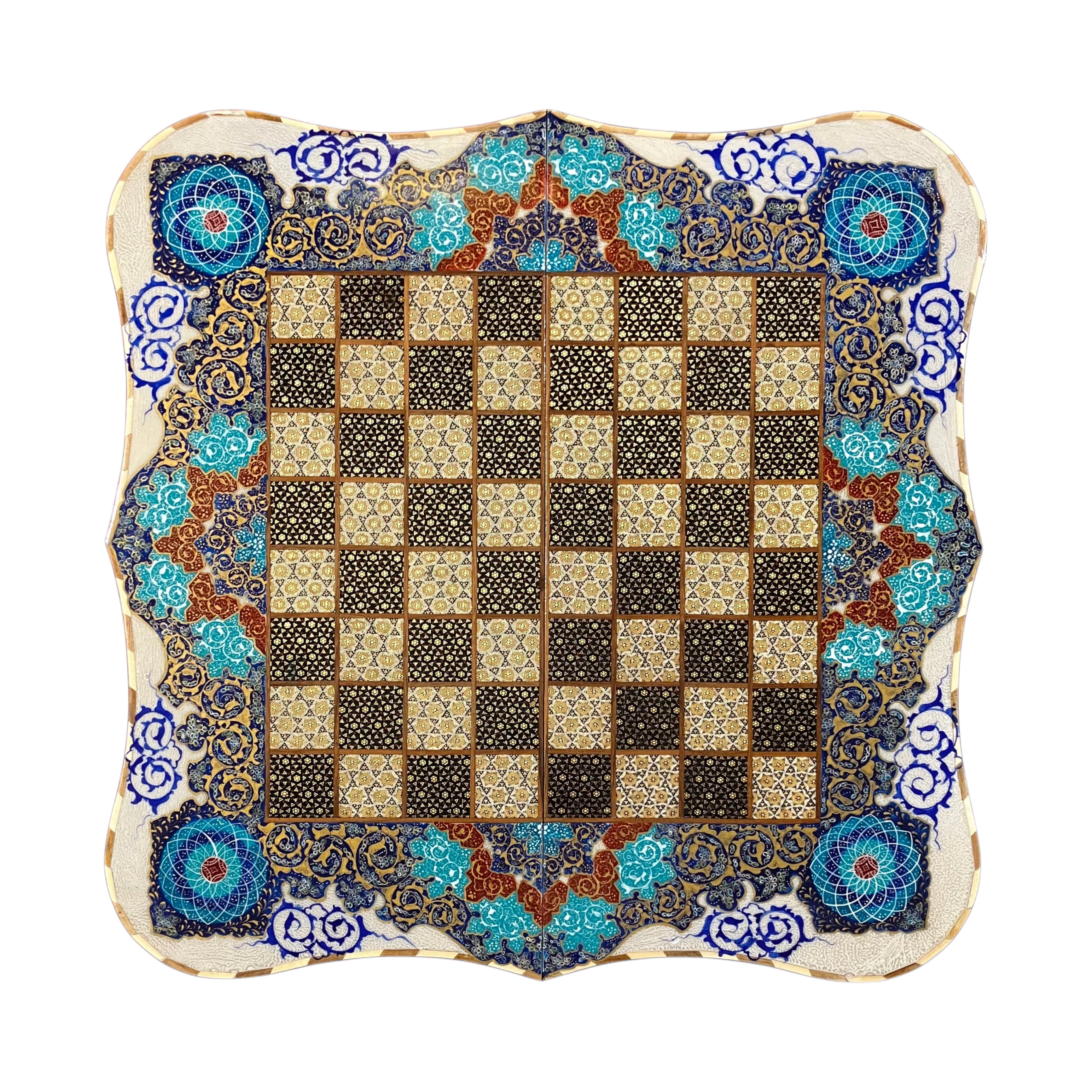Handcrafted Khatam and Miniature Backgammon and Chess Set - 60x60 CM (Dalbor)