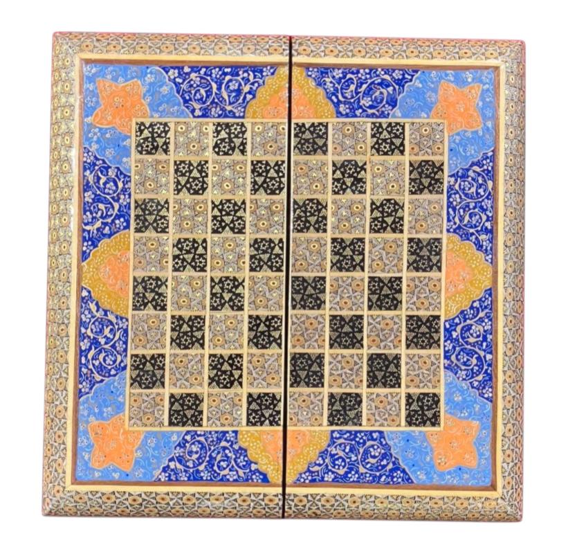 Handcrafted Khatam and Miniature Backgammon and Chess Set - 30x30 CM