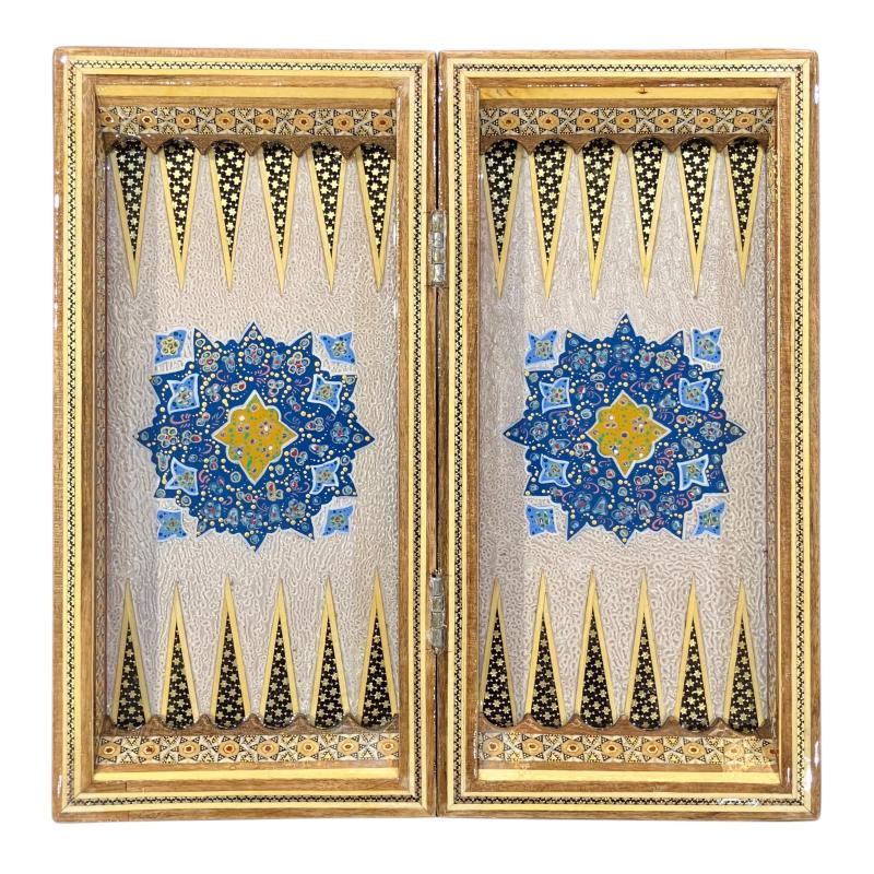 Handcrafted Khatam and Miniature Backgammon and Chess Set - 30x30 CM