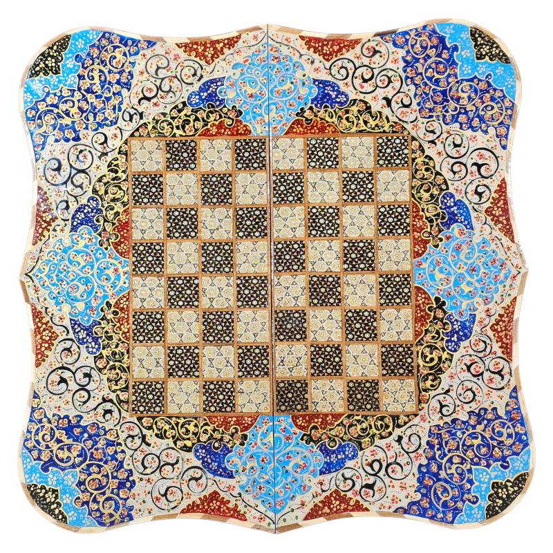 Handcrafted Khatam and Miniature Backgammon and Chess Set - 50x50 CM