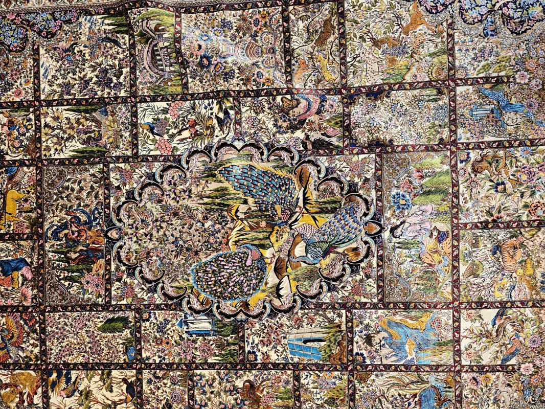 Persian Machine-Made Silk Carpet – Miniature Scene Design (200×300 cm)
