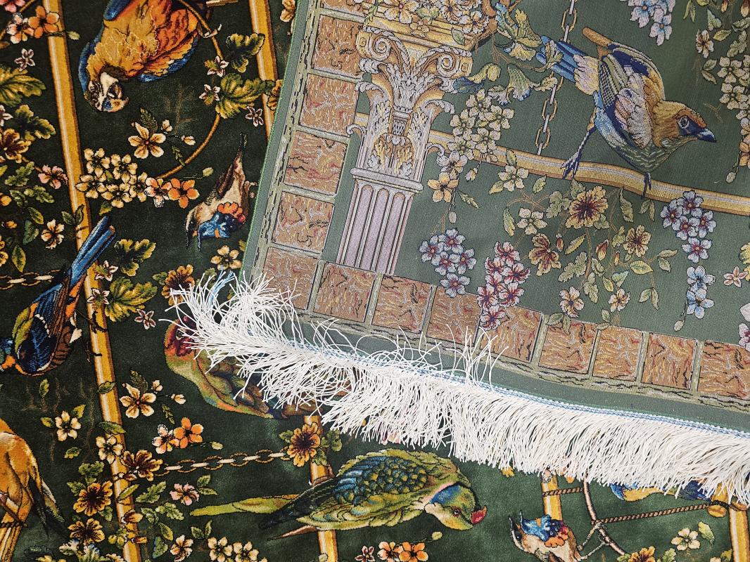 Machine-Made Silk Carpet – Bird & Flower Design (Gol-o-Morgh) – 150×225 cm