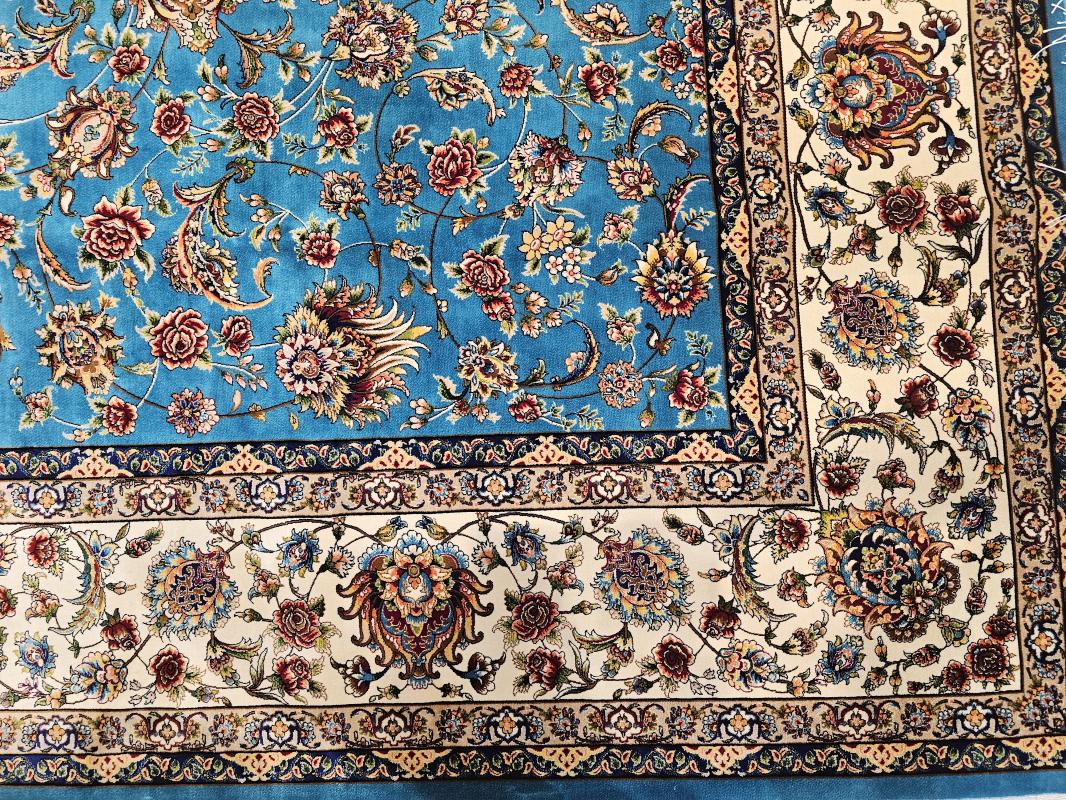 Silk-Look Machine Rug | 200×300 cm – Classic Floral Design (Turquoise Background)