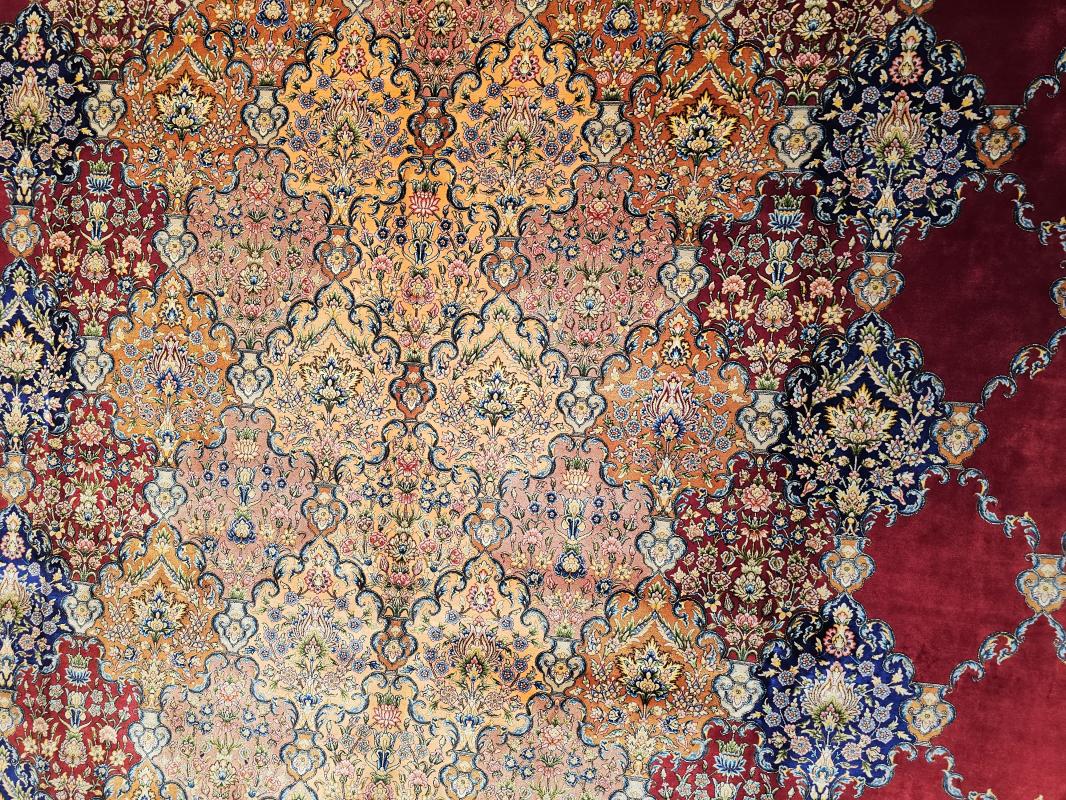 Silk-Look Machine Rug | 200×300 cm – Classic Medallion Design (Red Background)