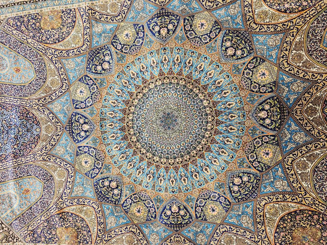 Silk-Look Machine Rug | 200×300 cm – Classic Palace Medallion Design (Navy & Turquoise)