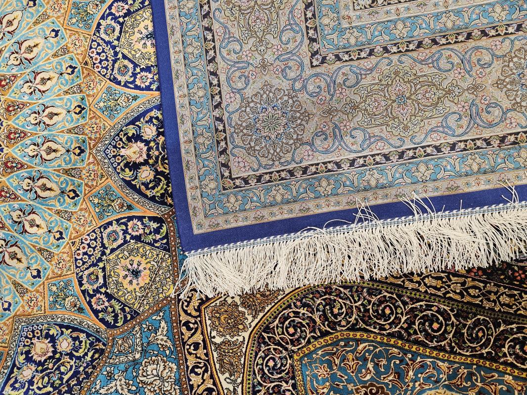 Silk-Look Machine Rug | 200×300 cm – Classic Palace Medallion Design (Navy & Turquoise)