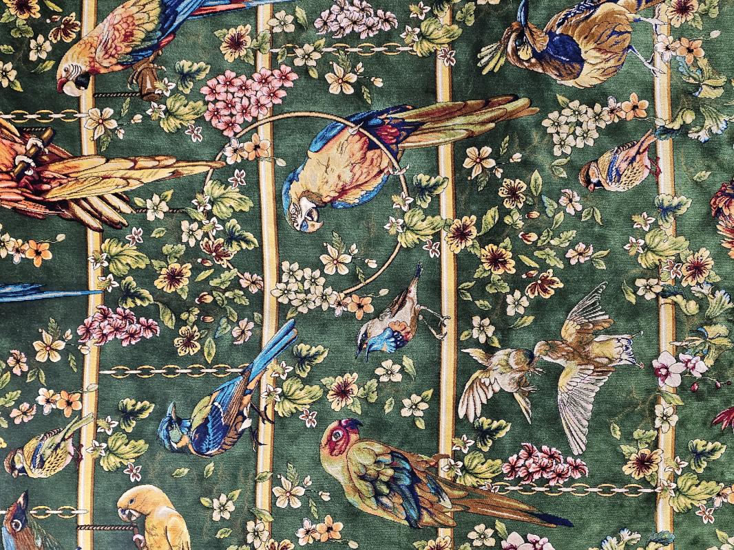 Silk-Look Machine Rug | 200×300 cm – Classic Garden with Birds Design