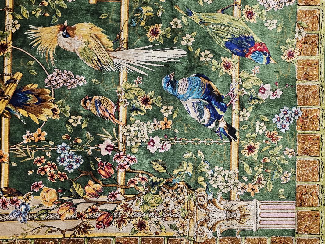 Silk-Look Machine Rug | 200×300 cm – Classic Garden with Birds Design