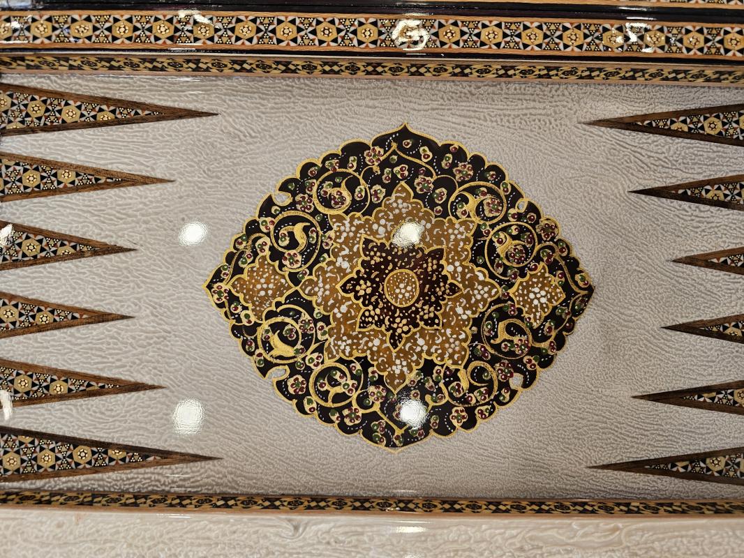 Khatam Backgammon & Chess Set | 50×50 cm – Classic Persian Design (Double-Sided)