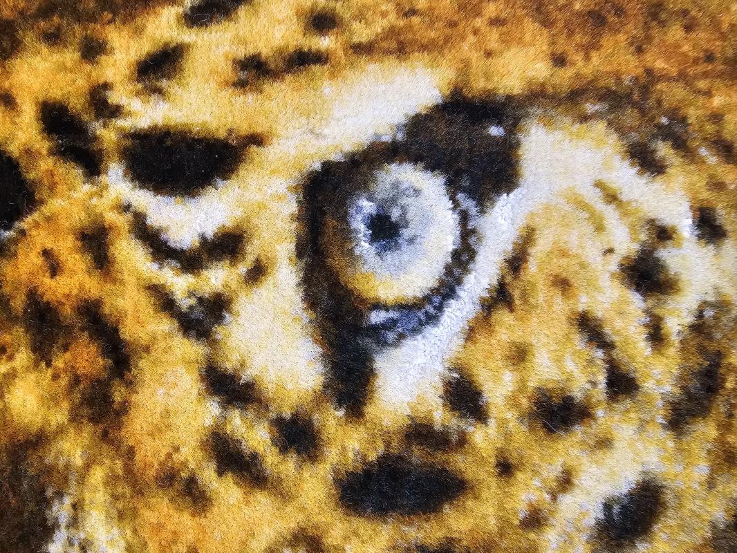 Iranian Handwoven Tapestry Rug | 51×68 cm – Leopard Design (Black Background)