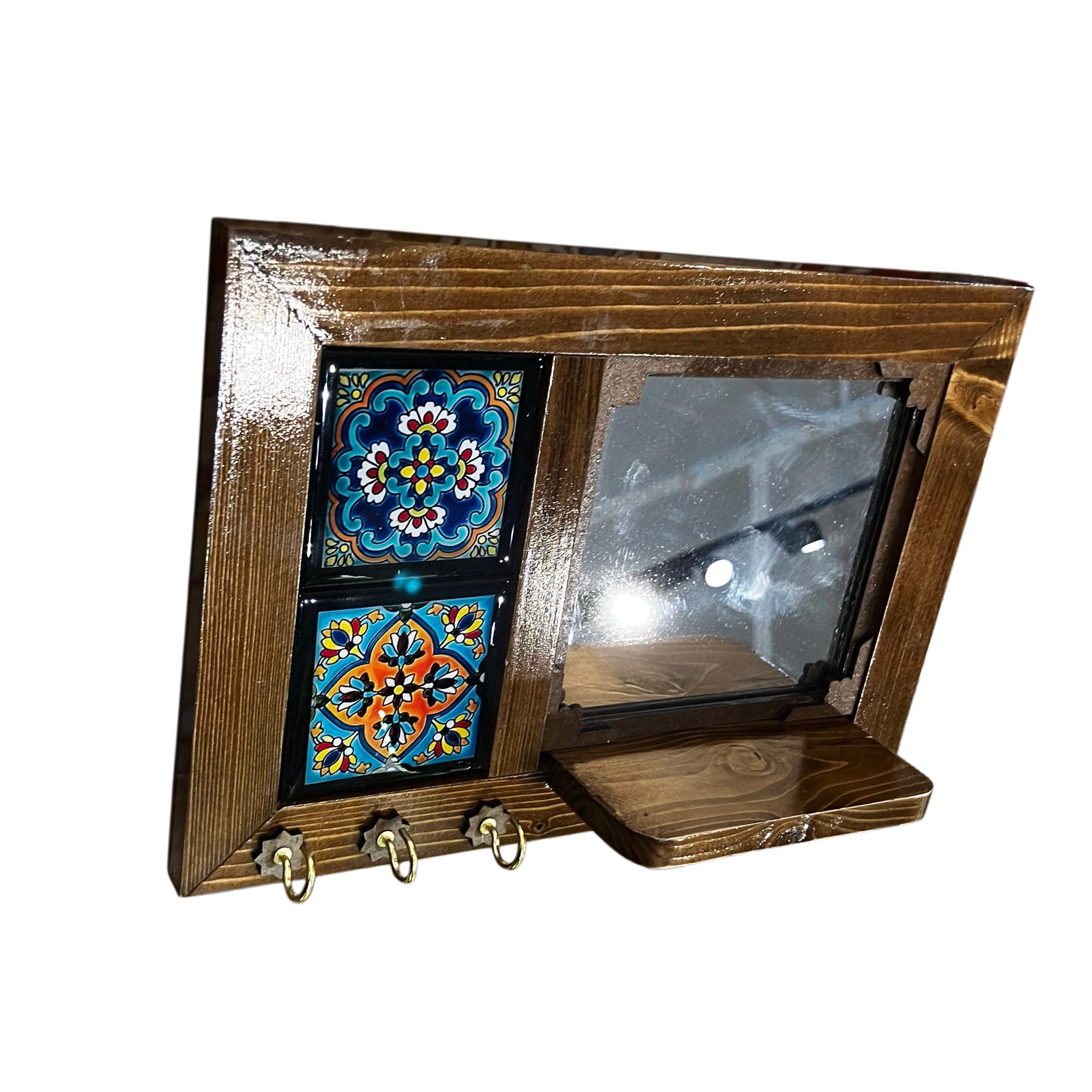 Handcrafted key hanger and mirror (17 x 25) cm