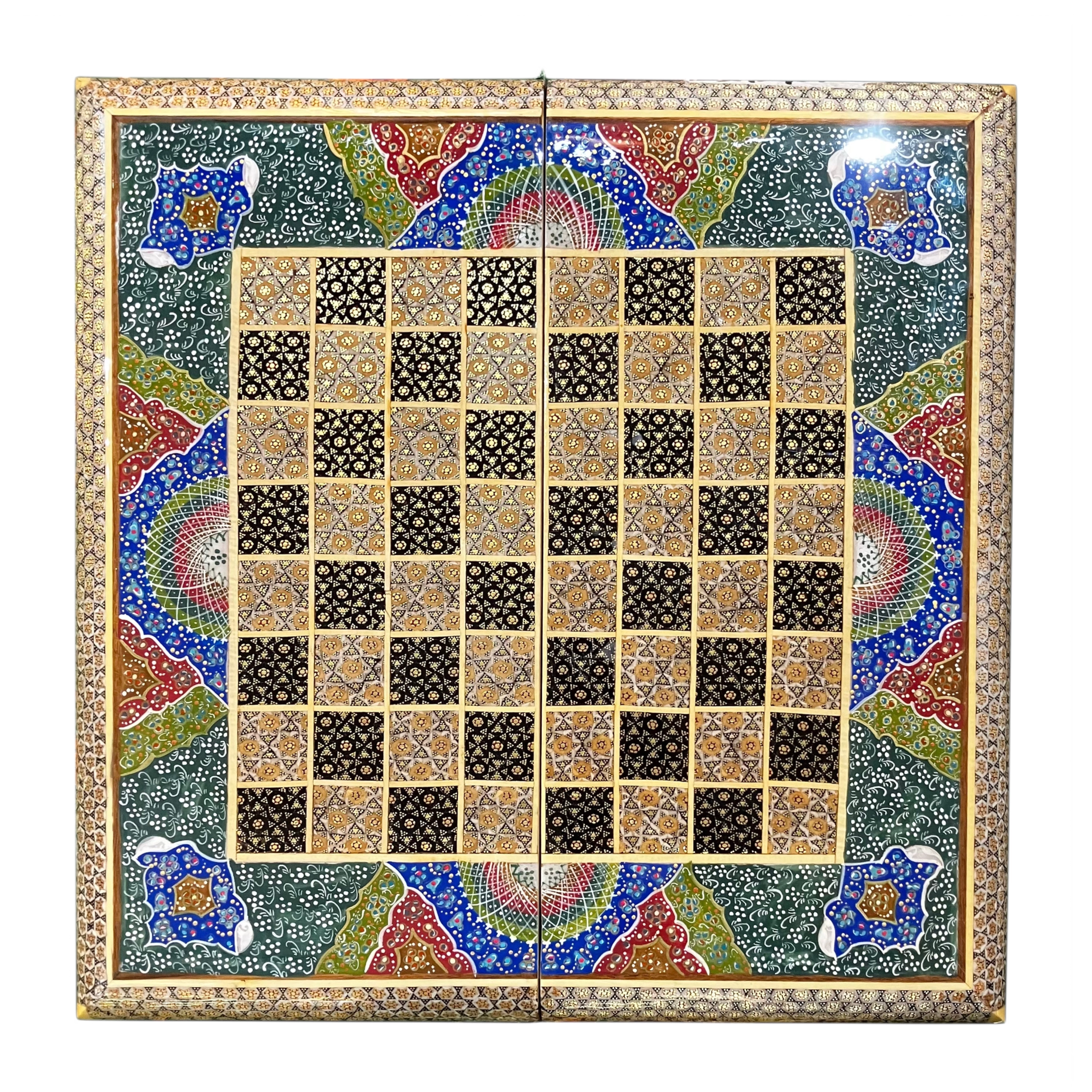 Handcrafted Khatam and Miniature Backgammon and Chess Set - 40x40 CM