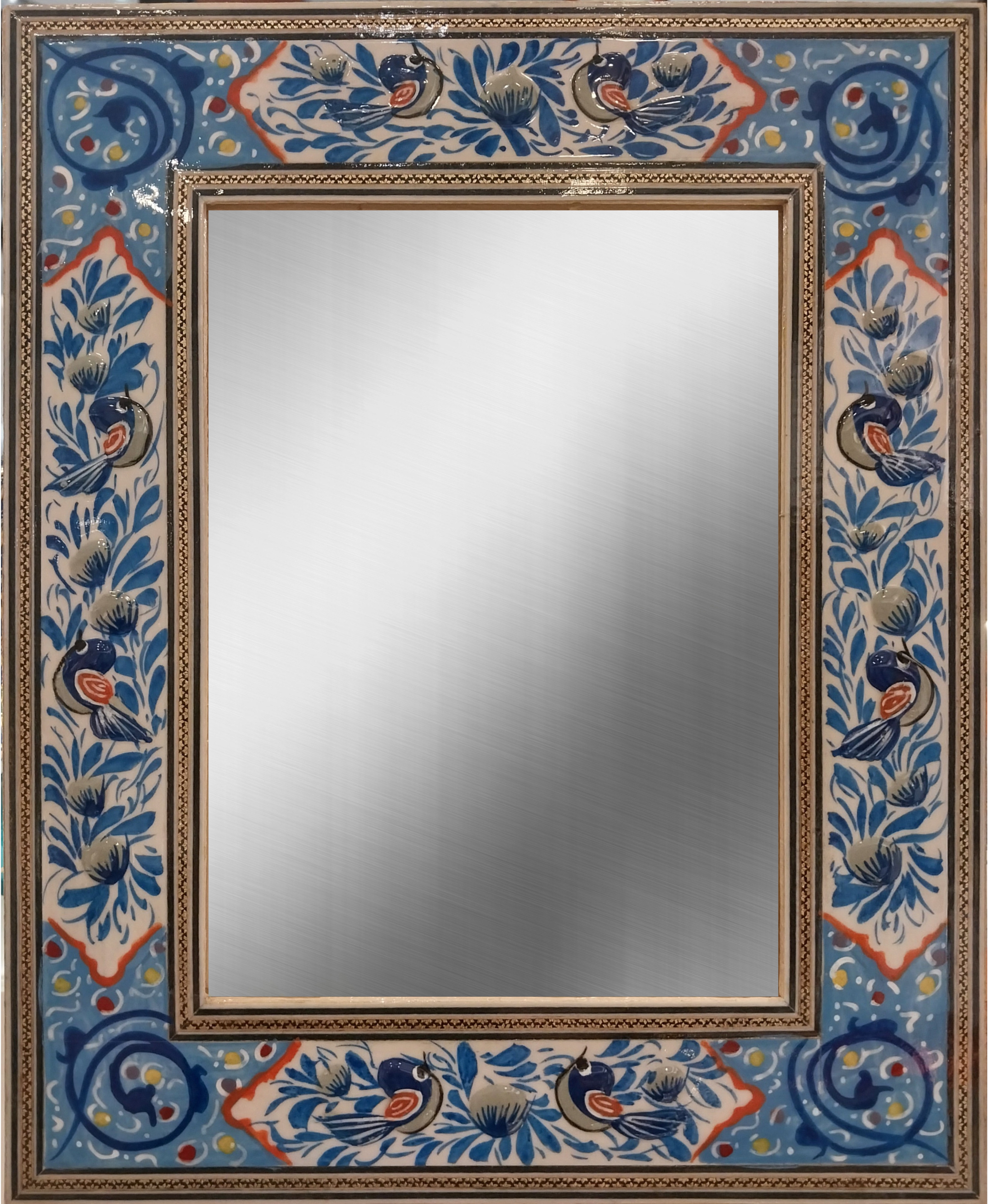 Handcrafted Mina and Khatam Inlay Wooden Mirror – 28×34 cm