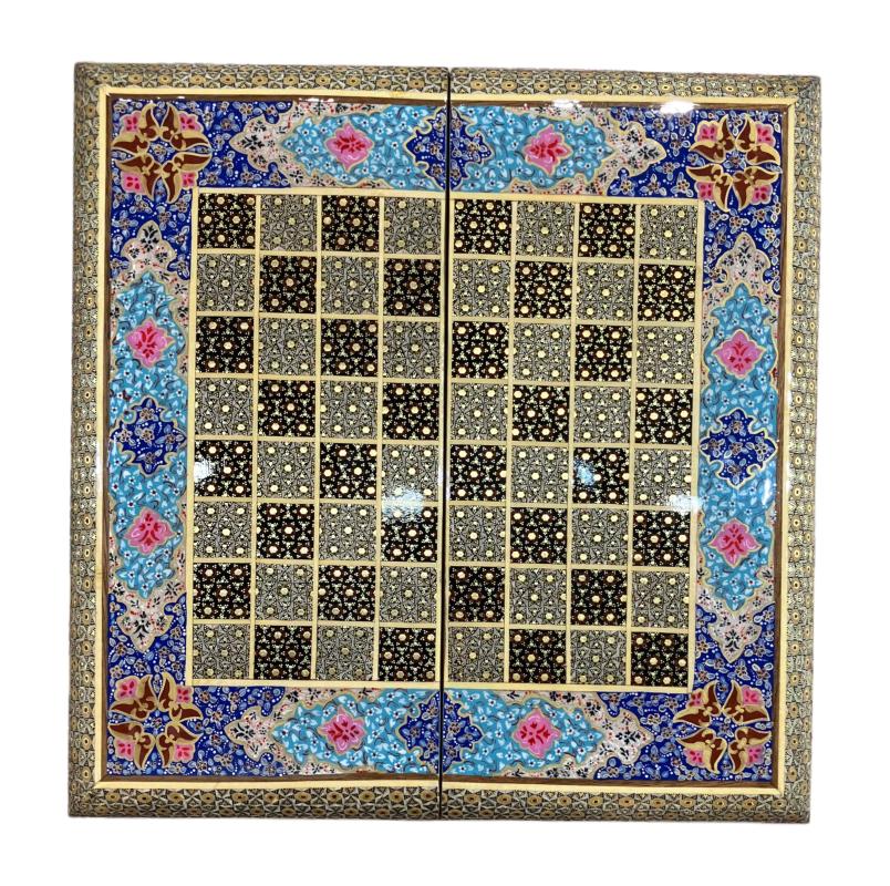 Handcrafted Khatam and Miniature Backgammon and Chess Set - 40x40 CM