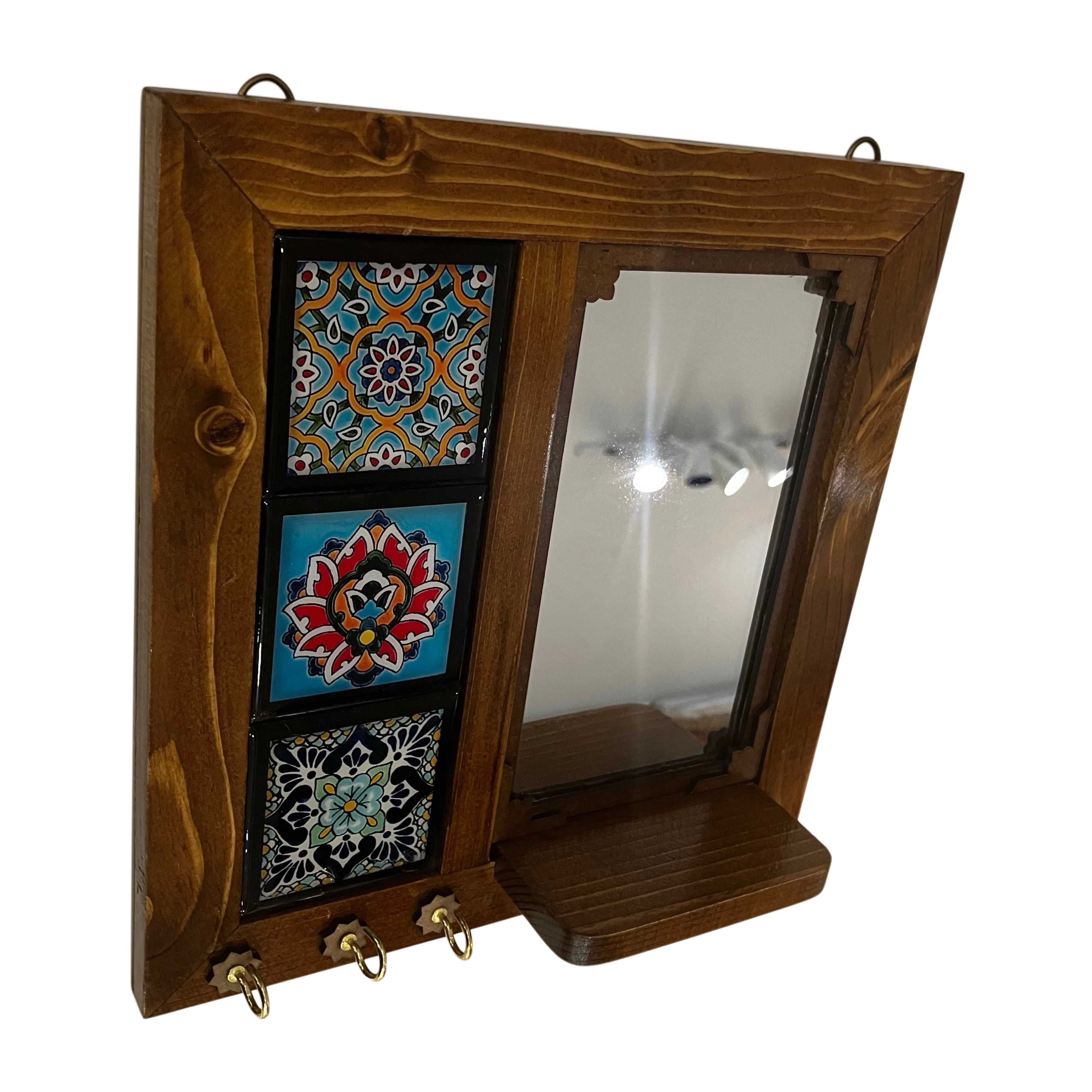 Handcrafted key hanger and mirror (24 x 24) cm