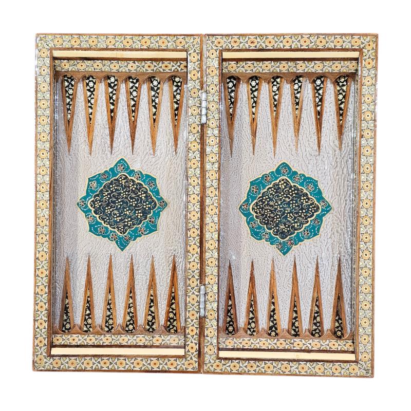 Handcrafted Khatam and Miniature Backgammon and Chess Set - 30x30 CM