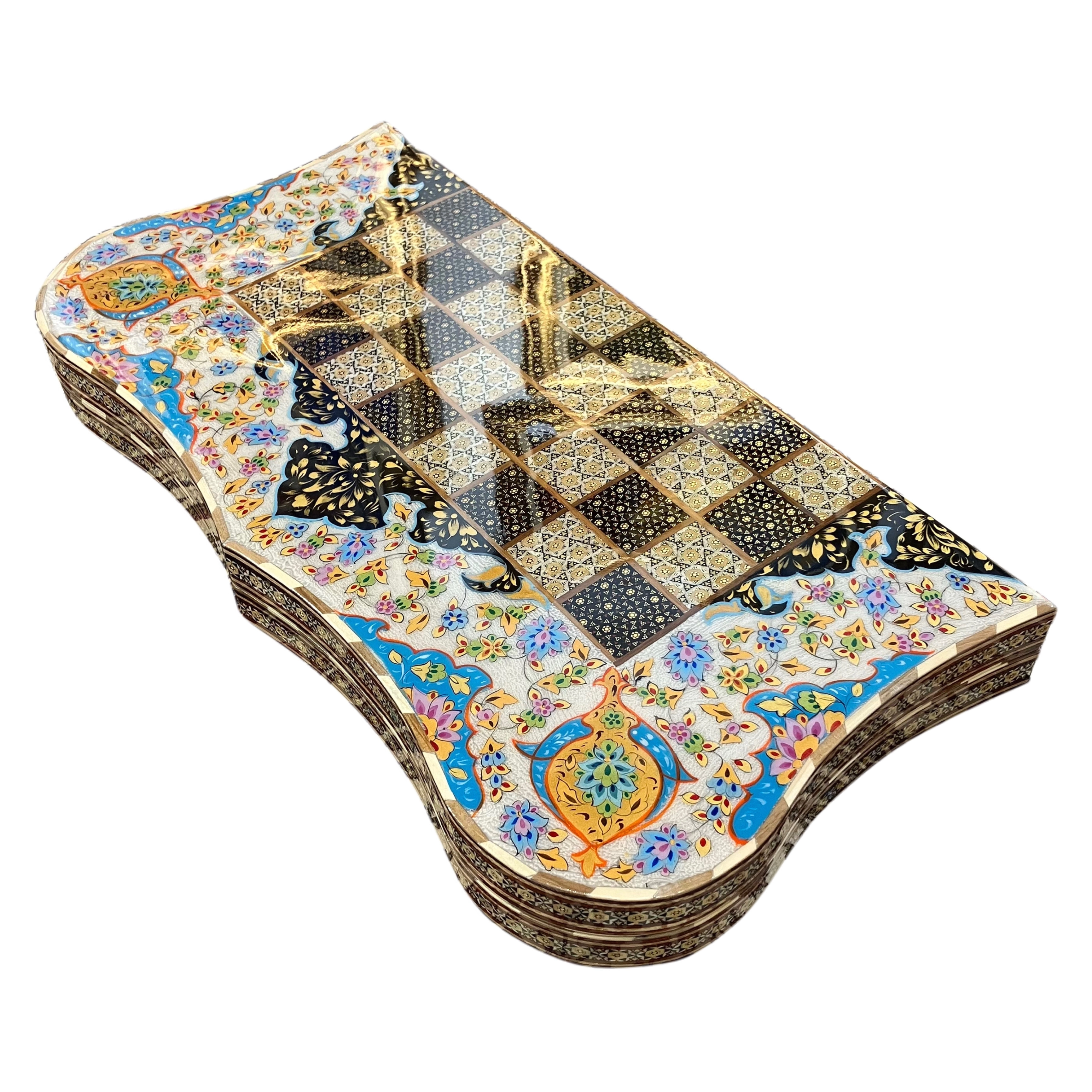 Handcrafted Khatam and Miniature Backgammon and Chess Set - 60x60 CM (Dalbor)