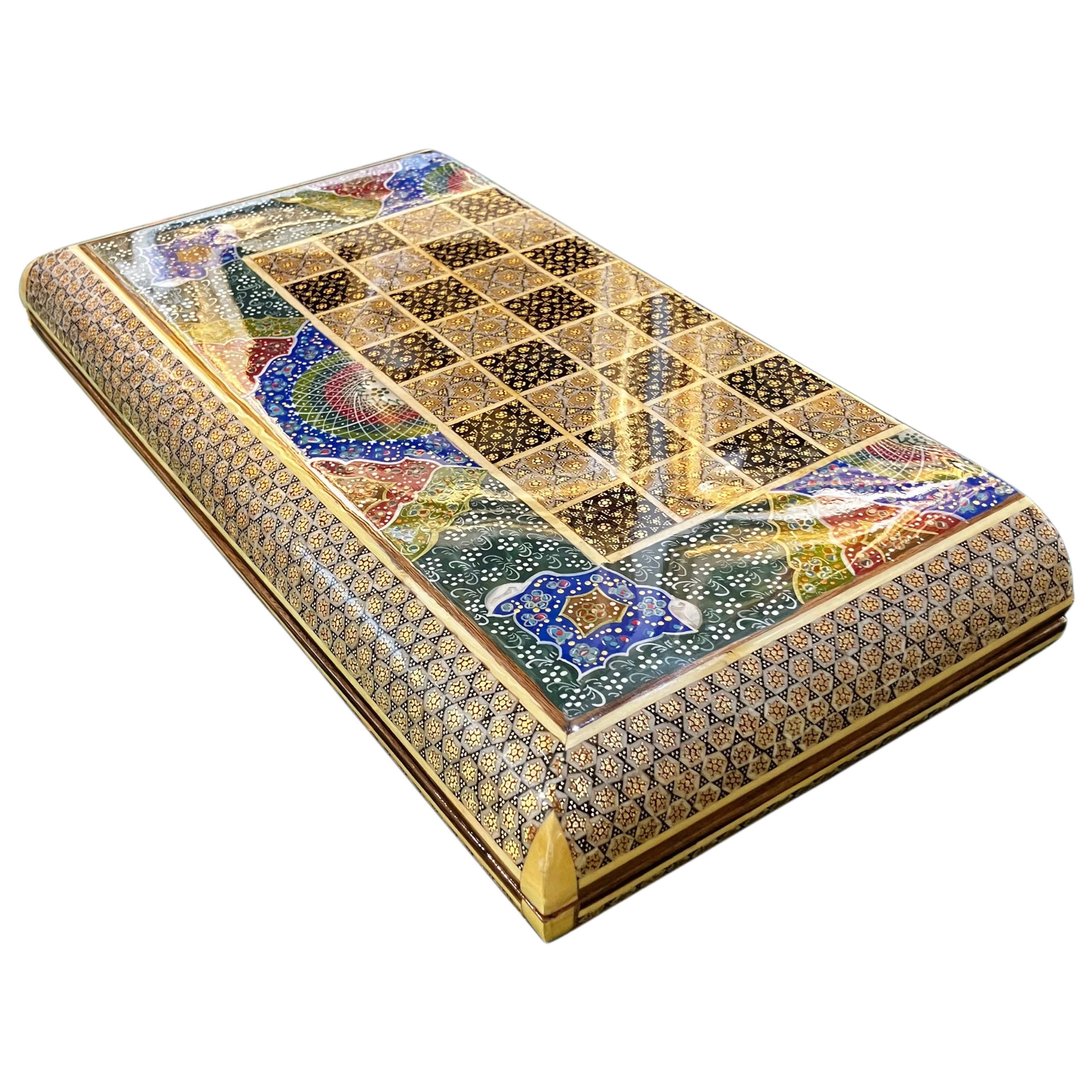 Handcrafted Khatam and Miniature Backgammon and Chess Set - 40x40 CM