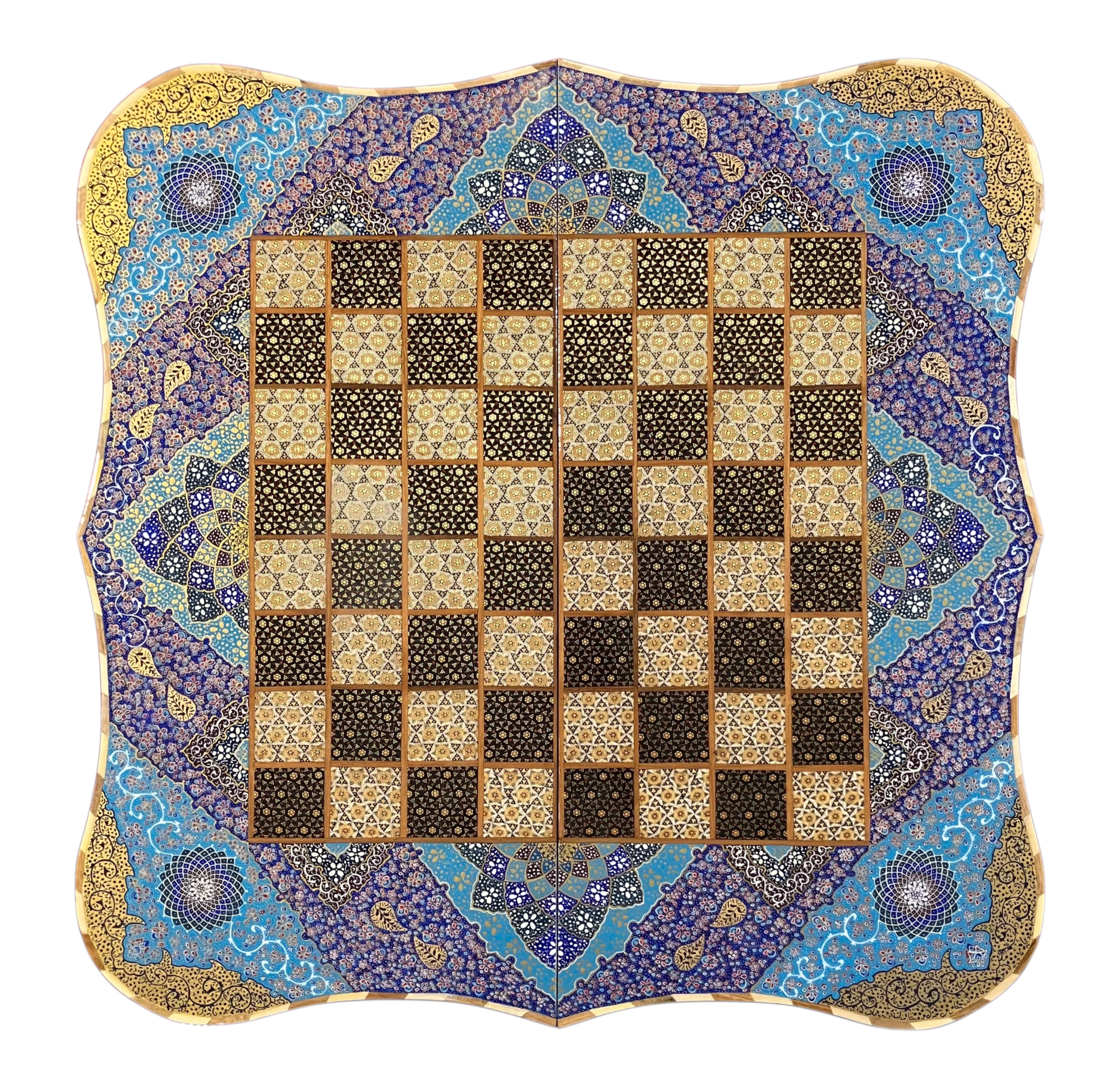 Handcrafted Khatam and Miniature Backgammon and Chess Set - 60x60 CM (Dalbor)