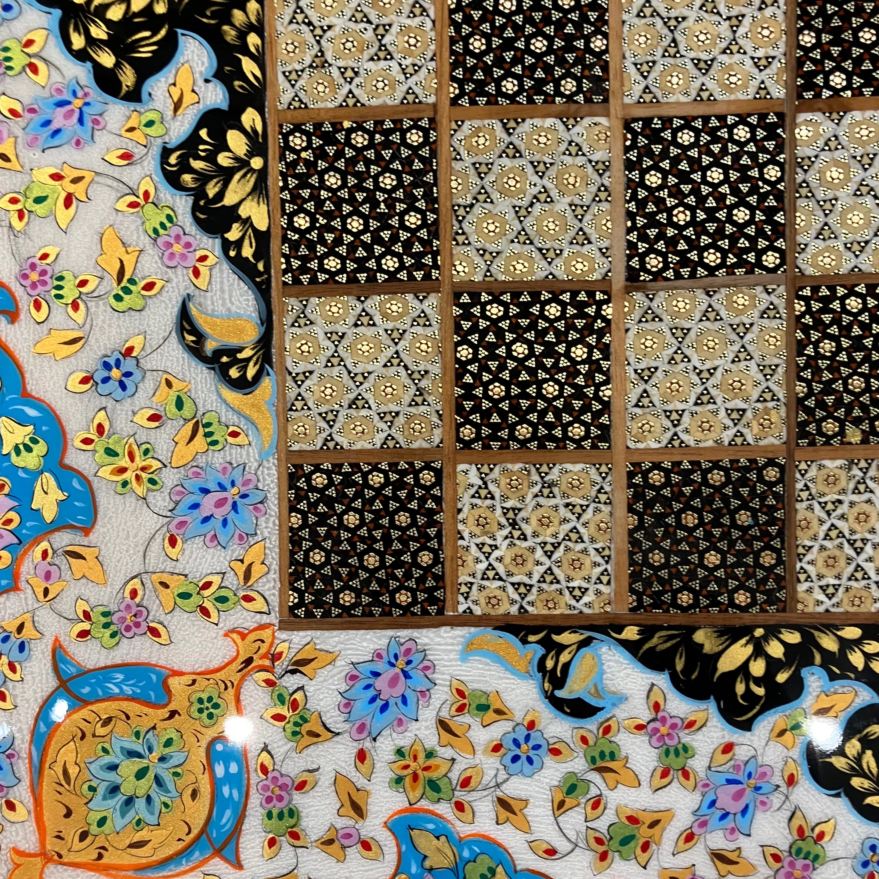 Handcrafted Khatam and Miniature Backgammon and Chess Set - 60x60 CM (Dalbor)