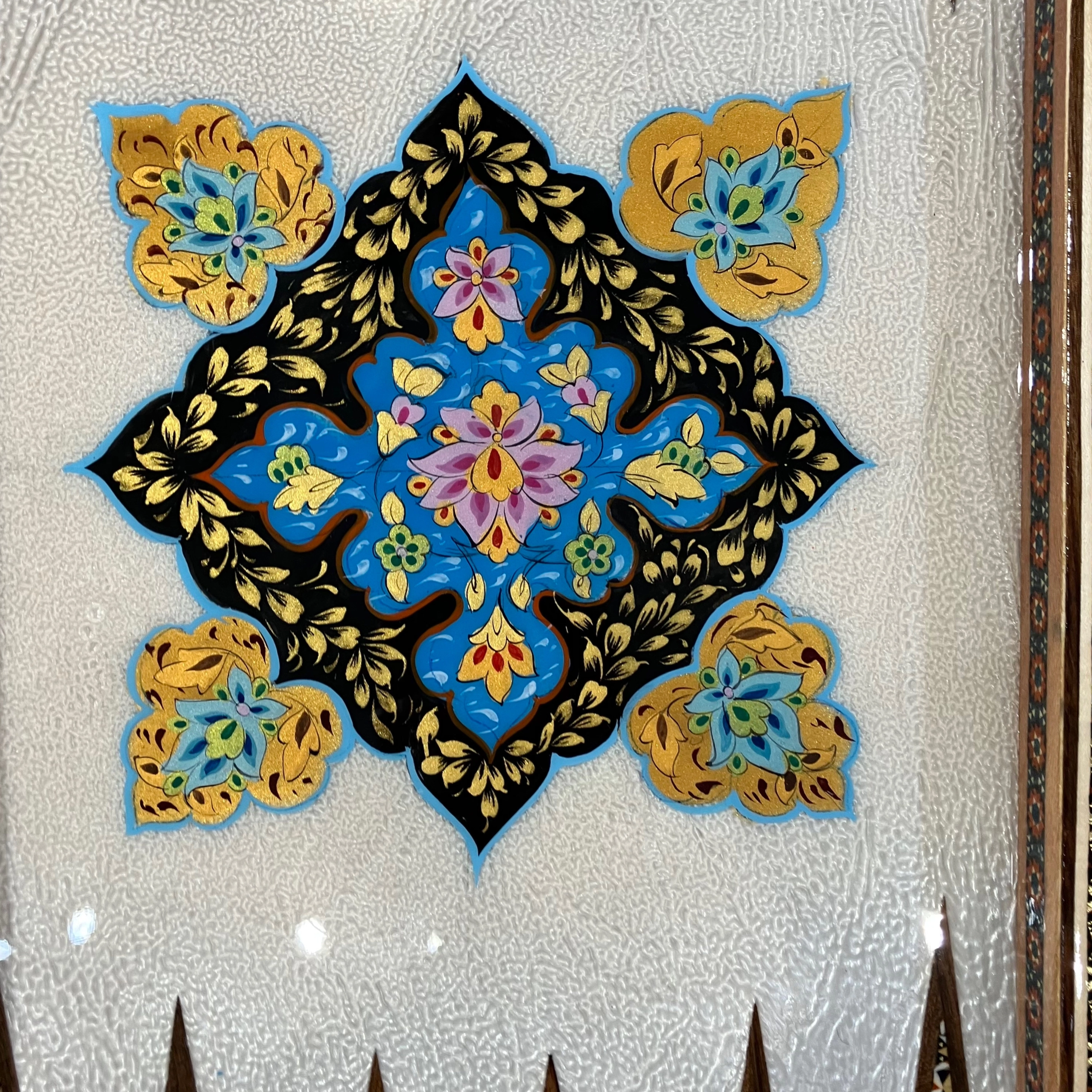 Handcrafted Khatam and Miniature Backgammon and Chess Set - 60x60 CM (Dalbor)