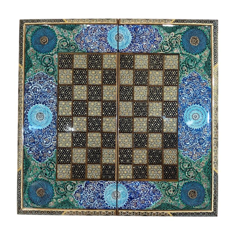 Handcrafted Khatam and Miniature Backgammon and Chess Set - 50x50 CM