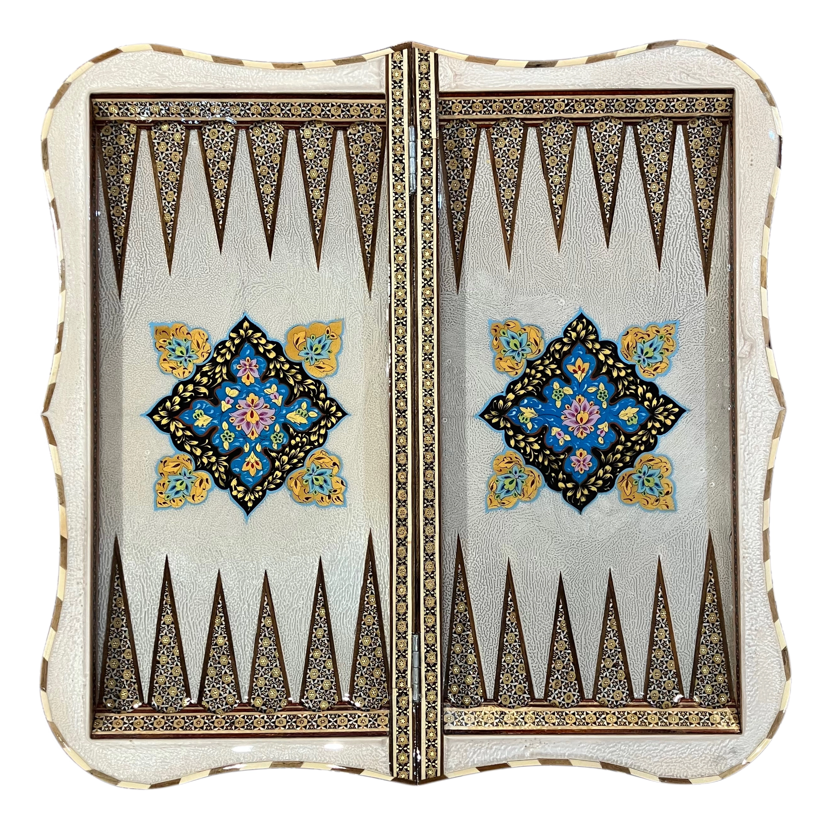 Handcrafted Khatam and Miniature Backgammon and Chess Set - 60x60 CM (Dalbor)