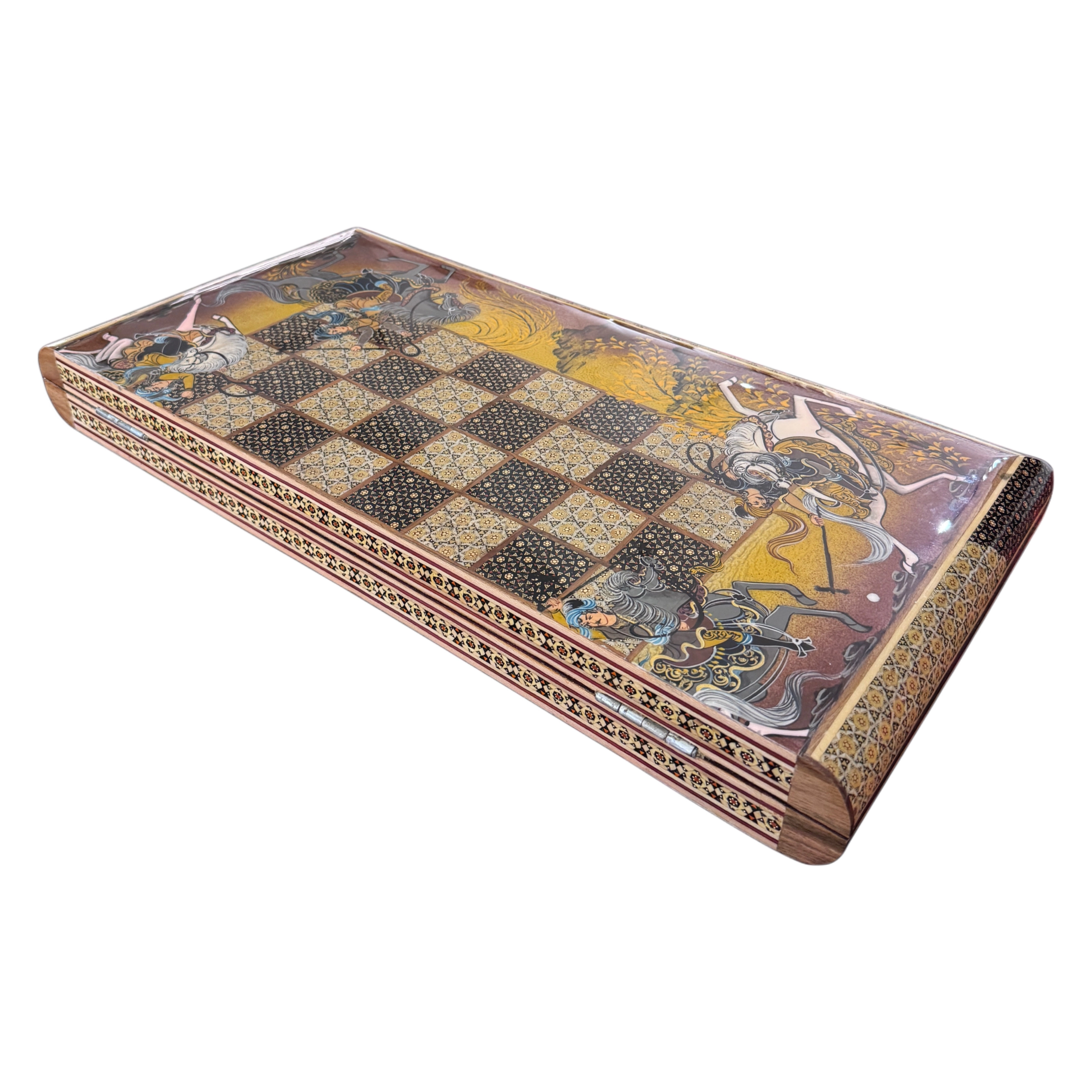 Handcrafted Khatam and Miniature Backgammon and Chess Set - 60x60 CM