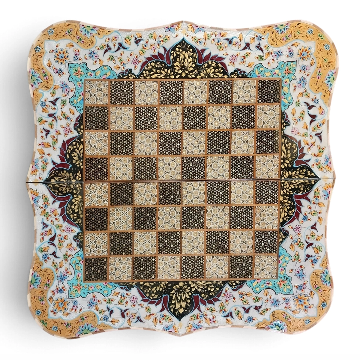 İran’ın El İşlemesi Hatem ve Minyatür Tavla ve Satranç - 60x60 CM (Dalbor)