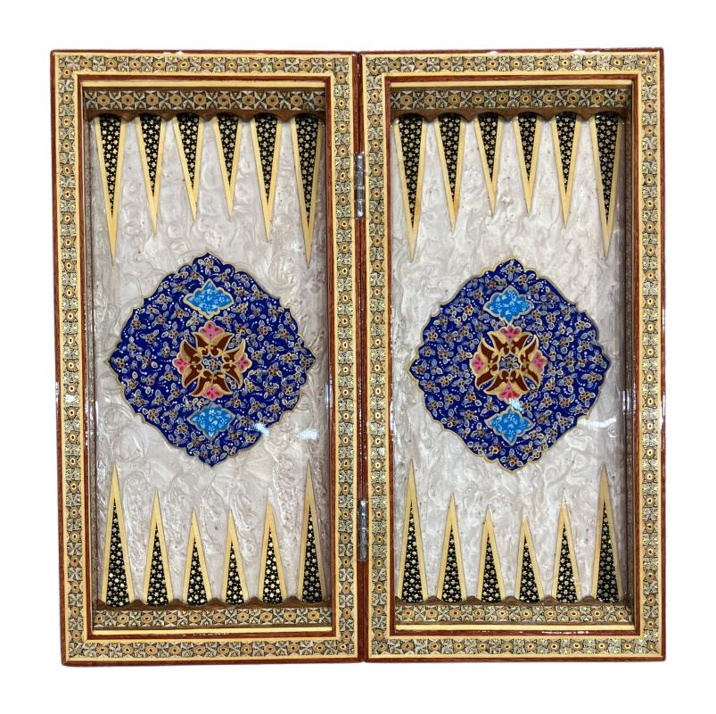 Handcrafted Khatam and Miniature Backgammon and Chess Set - 40x40 CM