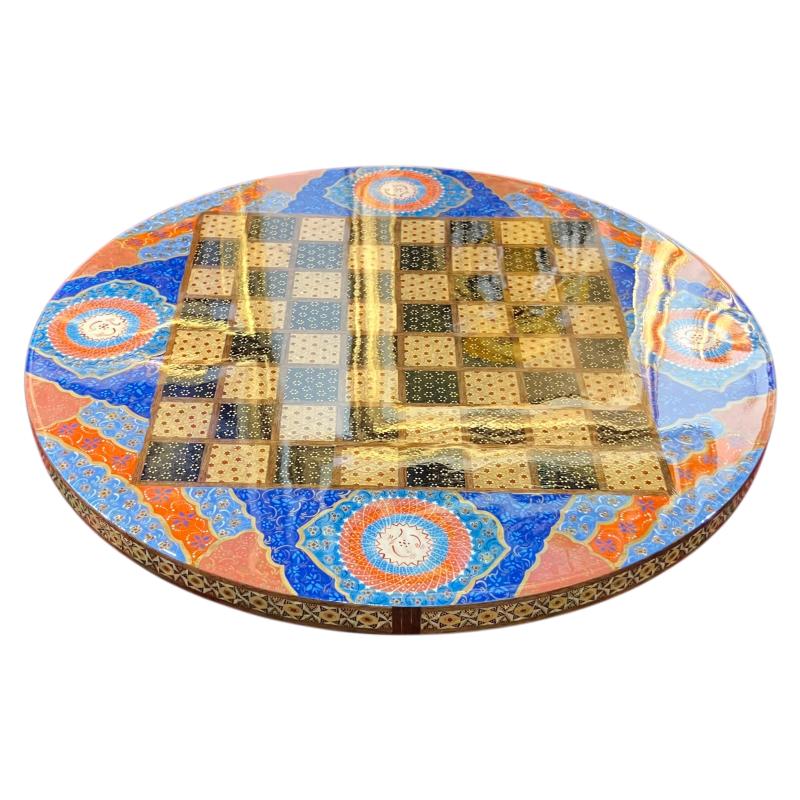 Handmade Iranian Hatem Round Chess Board | Ø40 cm | Made in Iran