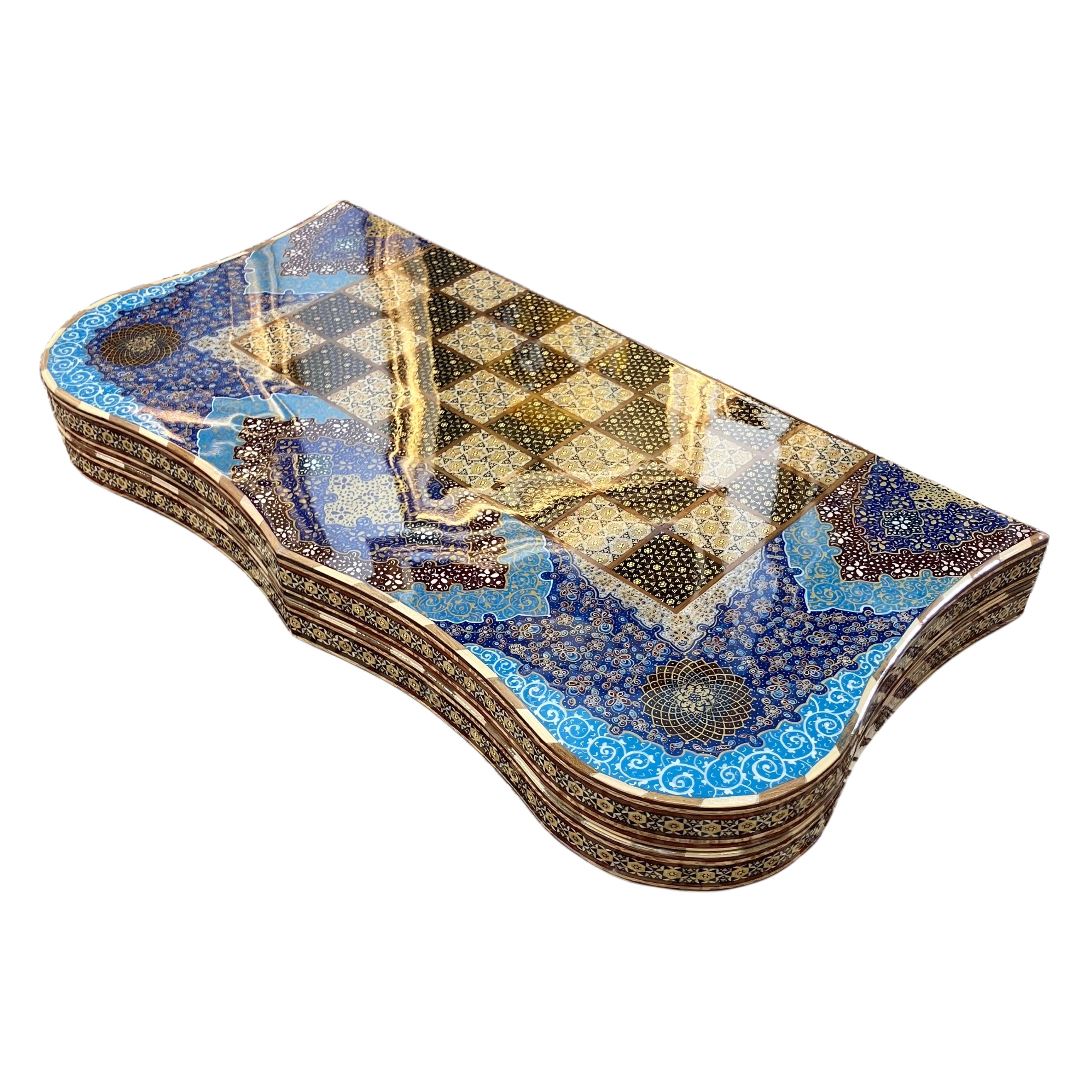 Handcrafted Khatam and Miniature Backgammon and Chess Set - 60x60 CM (Dalbor)