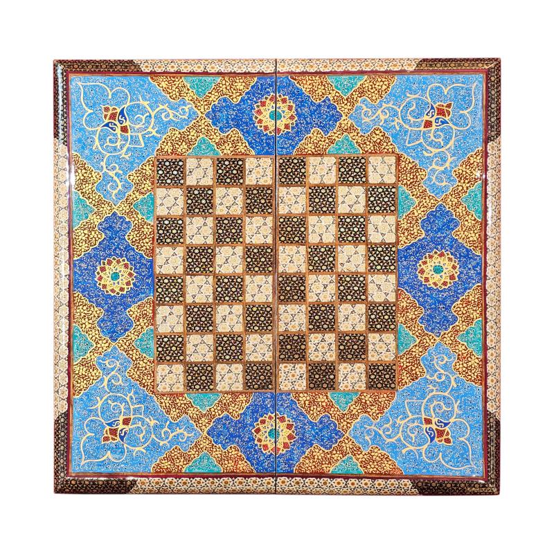 Handcrafted Khatam and Miniature Backgammon and Chess Set - 50x50 CM