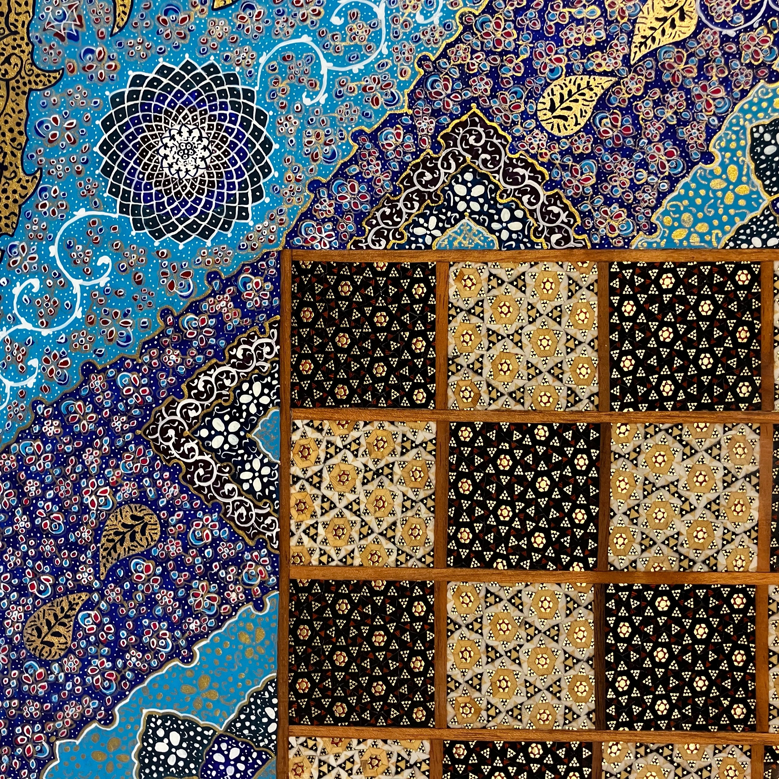 Handcrafted Khatam and Miniature Backgammon and Chess Set - 60x60 CM (Dalbor)