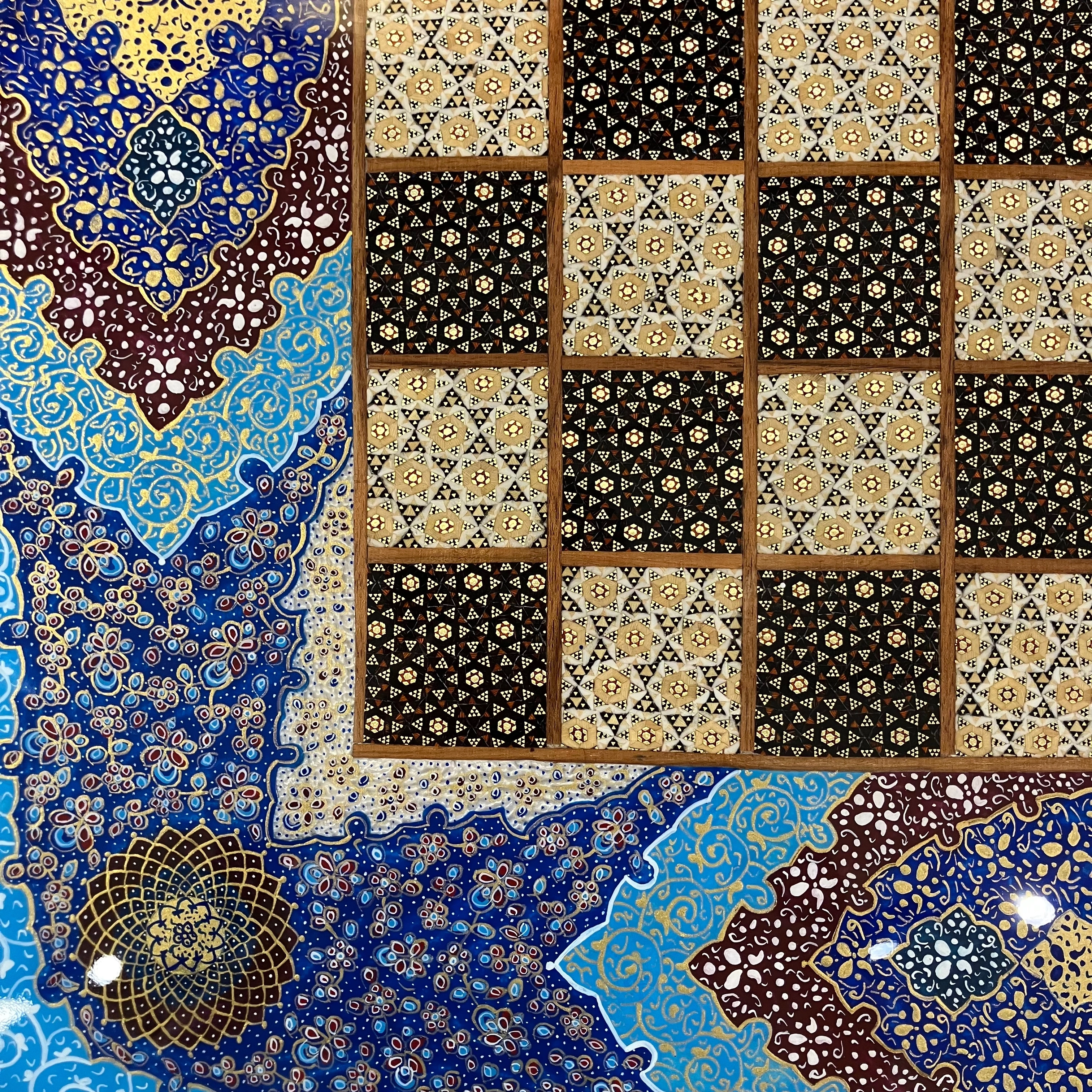 Handcrafted Khatam and Miniature Backgammon and Chess Set - 60x60 CM (Dalbor)