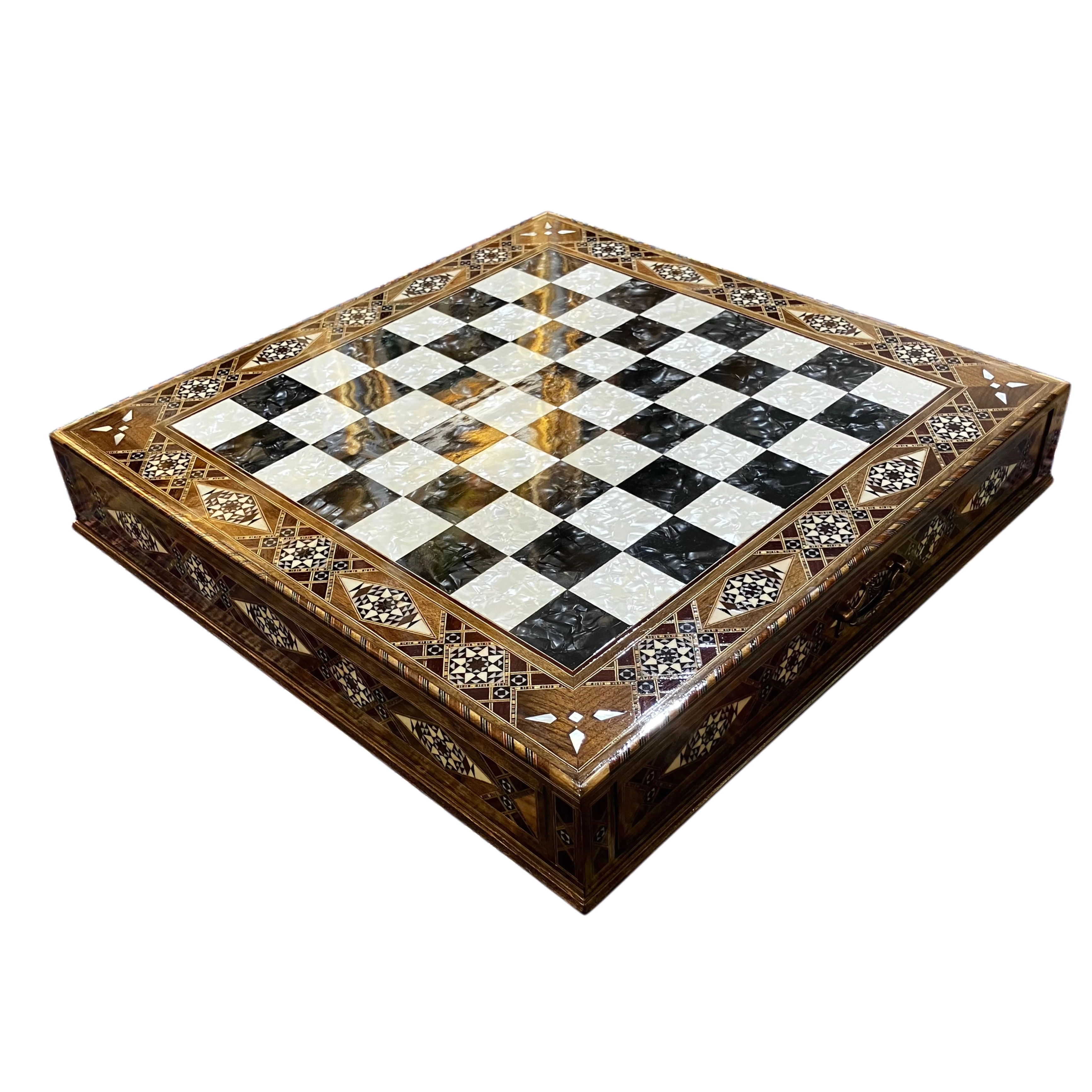 Mother-of-Pearl Drawer Chess Set – 50x50 cm