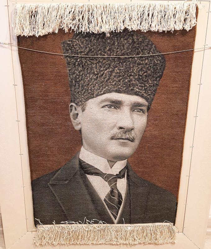 Iranian Hand-Woven Tableau Carpet (Atatürk) Size: (48 x 70) cm
