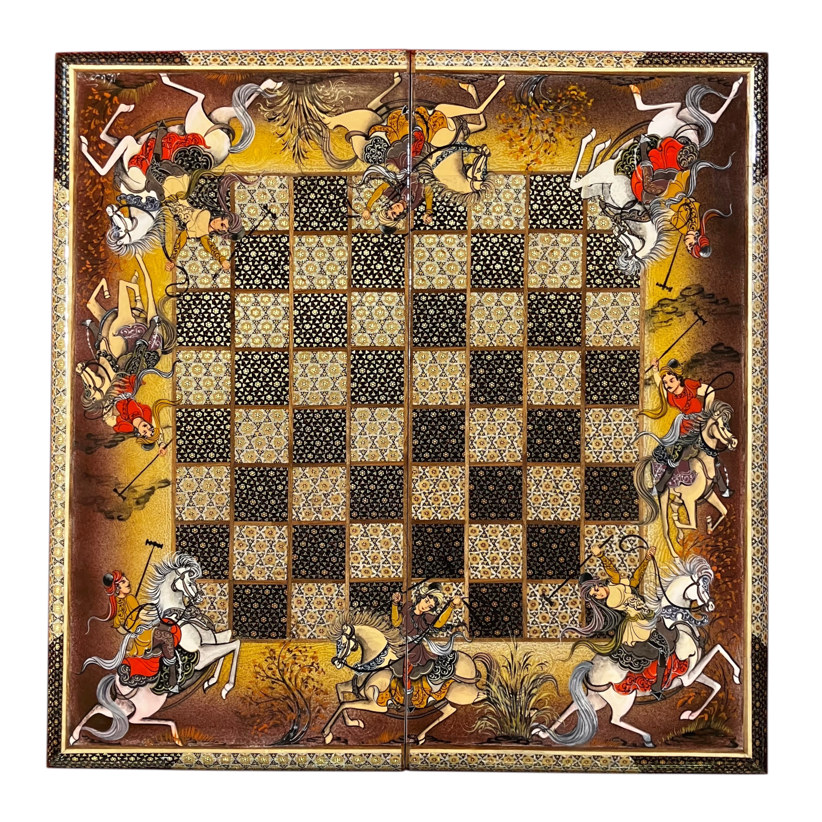 Handcrafted Khatam and Miniature Backgammon and Chess Set - 60x60 CM