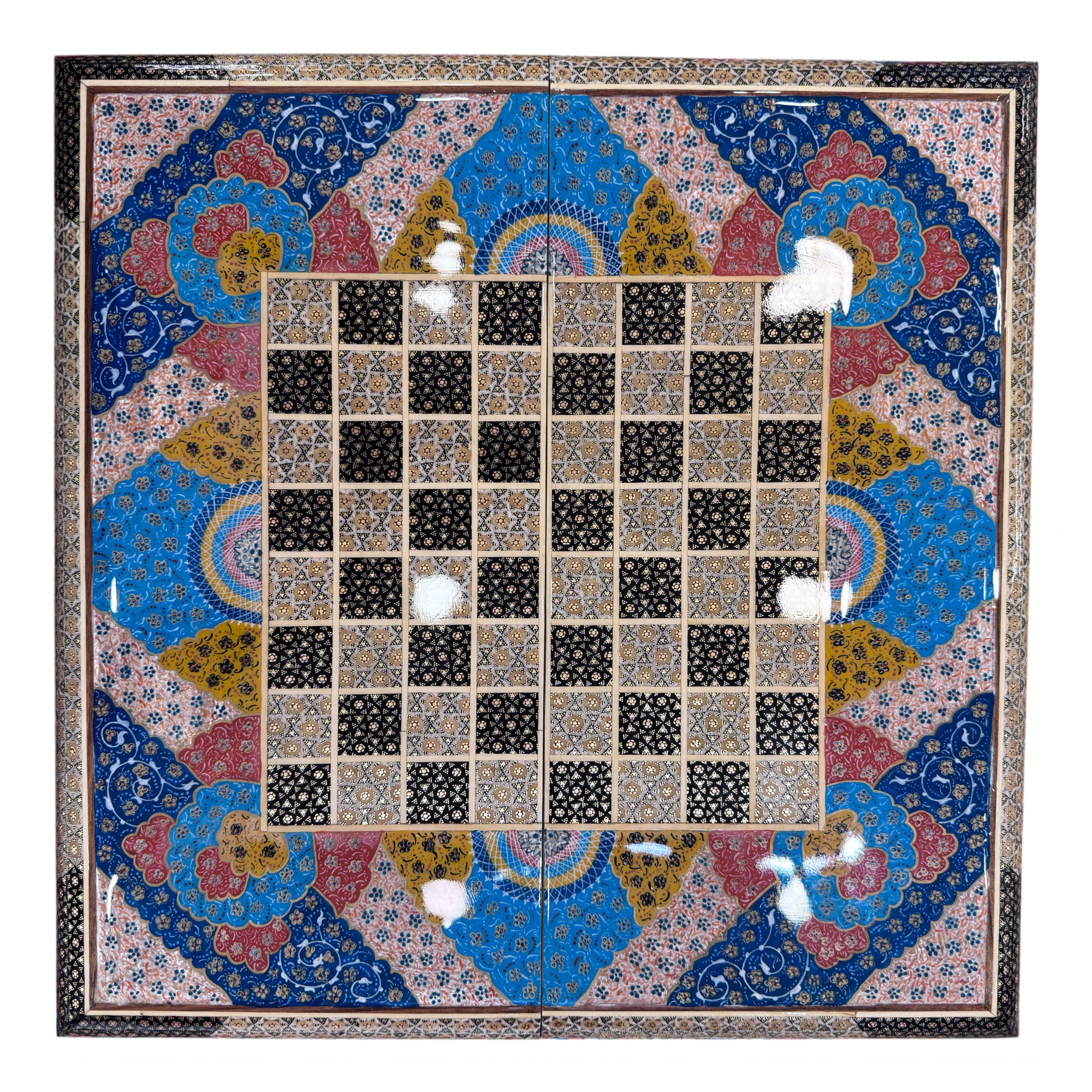 Handcrafted Khatam and Miniature Backgammon and Chess Set - 50x50 CM