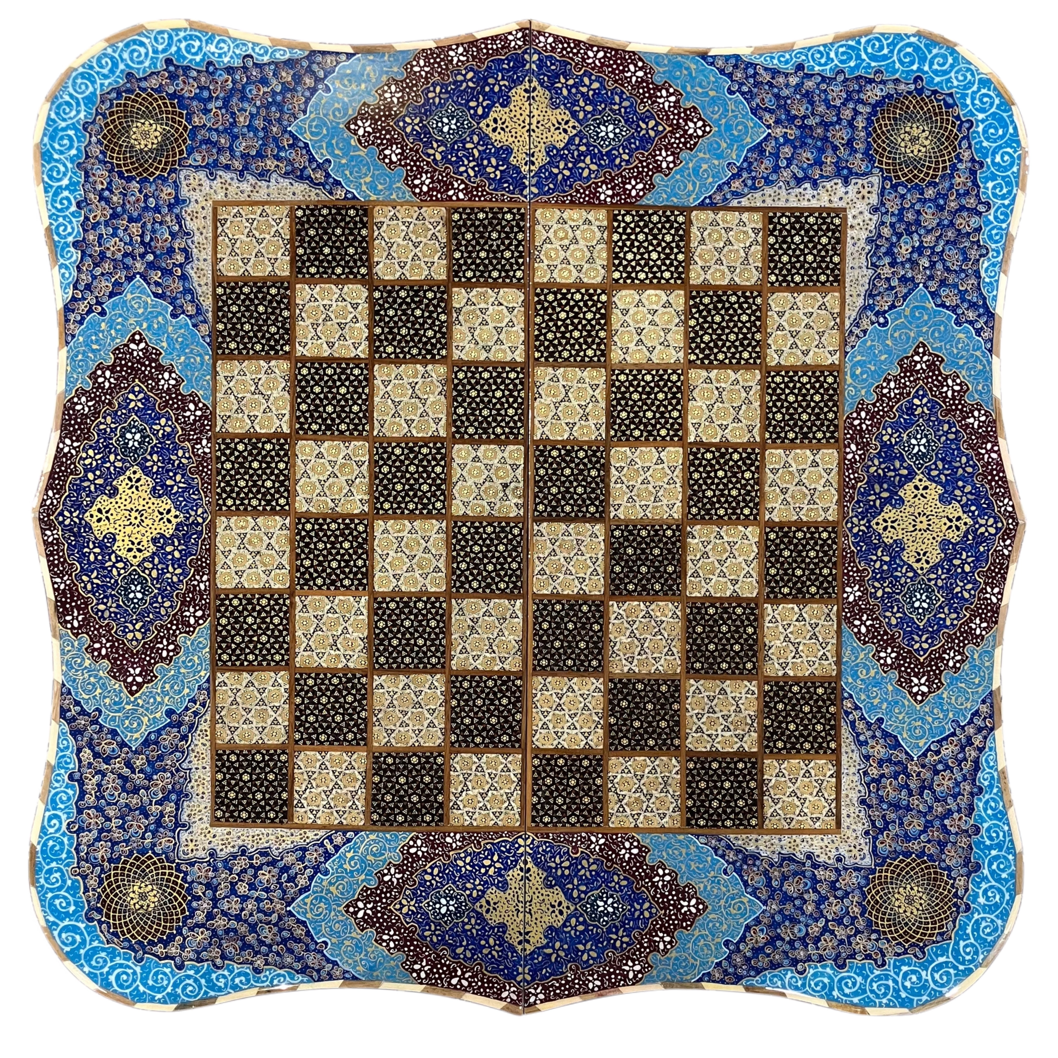 Handcrafted Khatam and Miniature Backgammon and Chess Set - 60x60 CM (Dalbor)