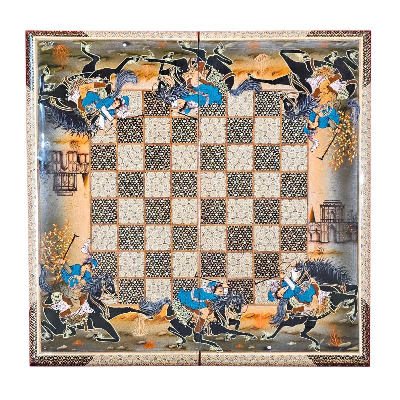 Handcrafted Khatam and Miniature Backgammon and Chess Set - 60x60 CM