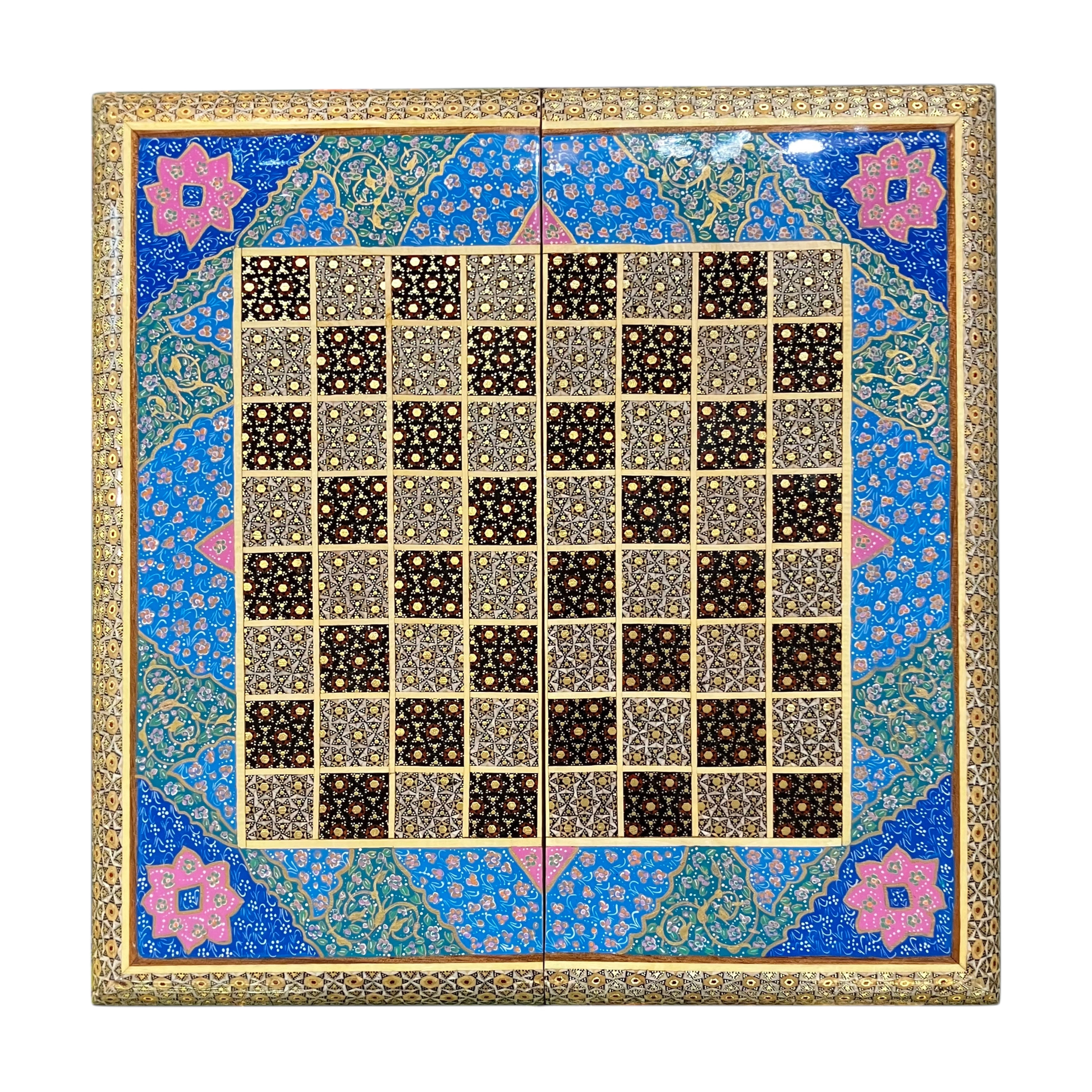 Handcrafted Khatam and Miniature Backgammon and Chess Set - 40x40 CM